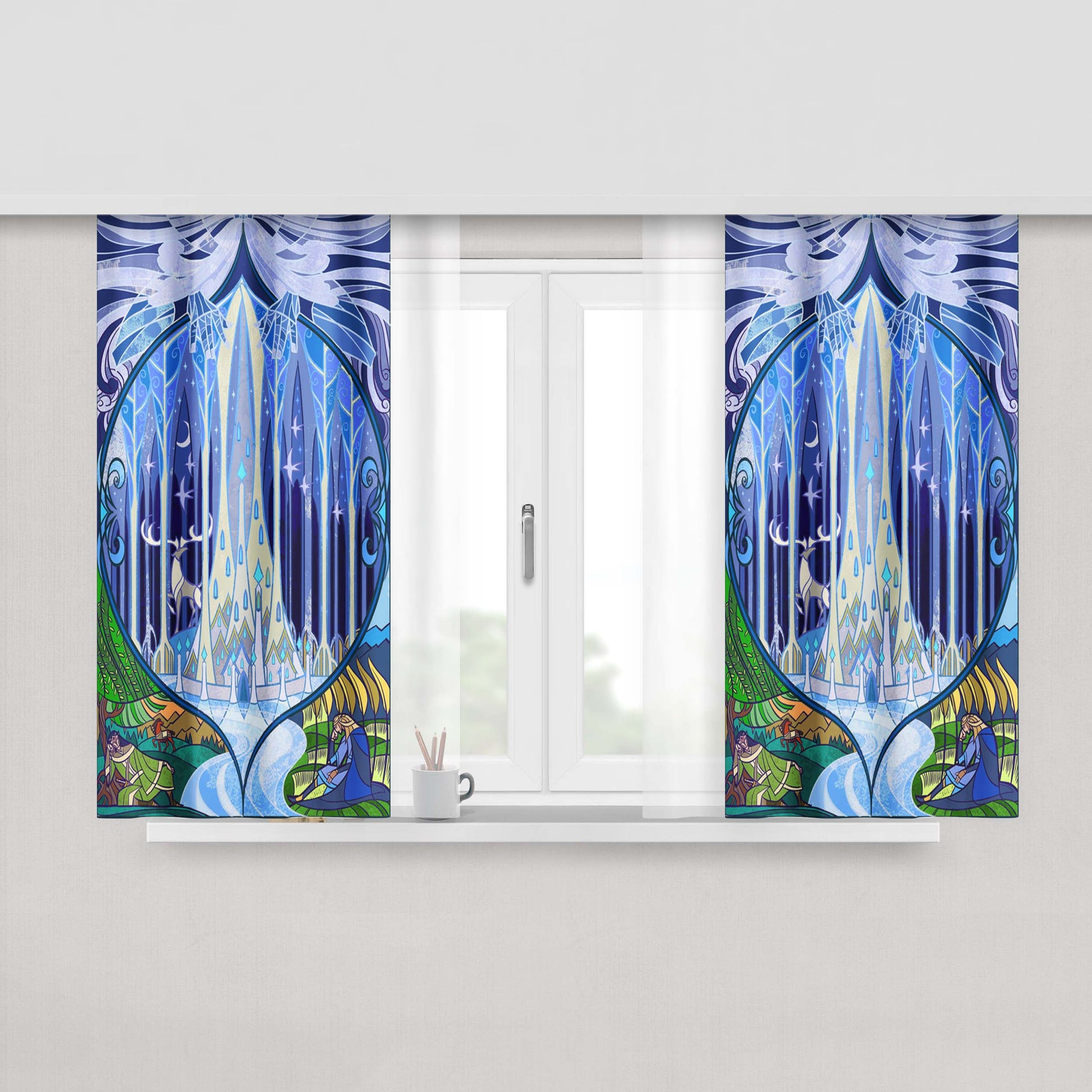 Gondolin Hidden City Of The Elves Ice Statue Stained Glass Peach Skin Window Curtains