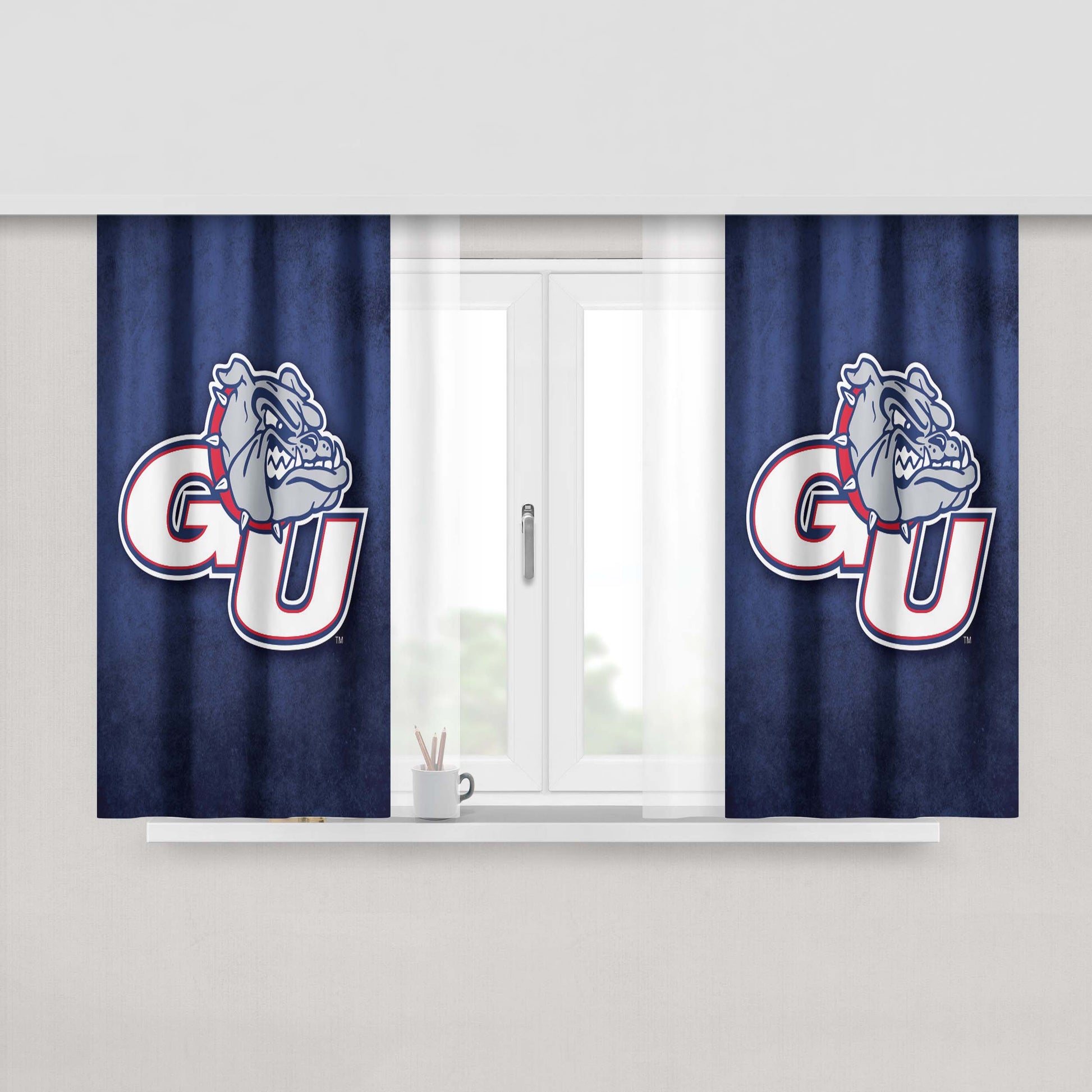 Gonzaga Dark Blue Wallpapers Peach Skin Window Curtains