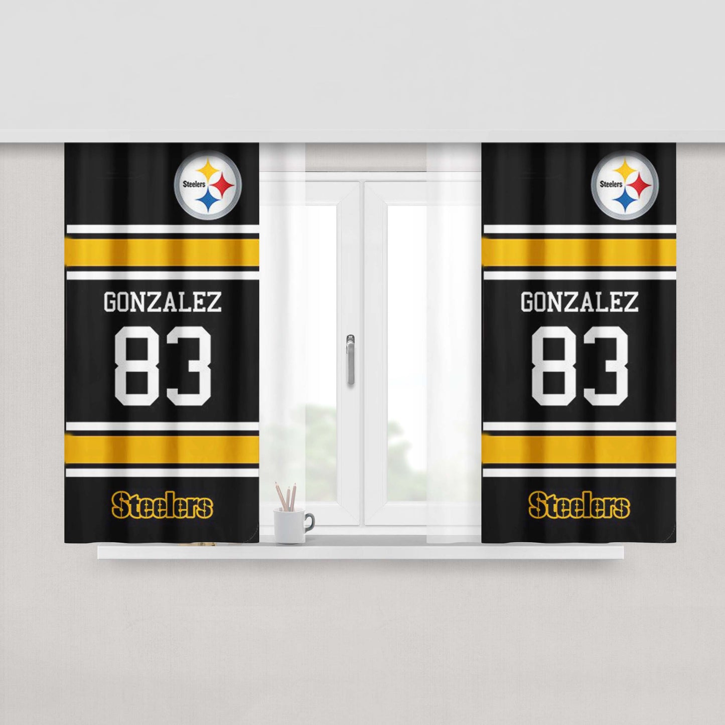 Gonzalez 83 Steelers Peach Skin Window Curtains