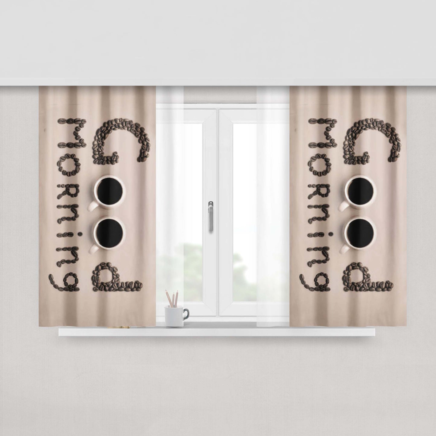Good Morning Coffee Peach Skin Window Curtains