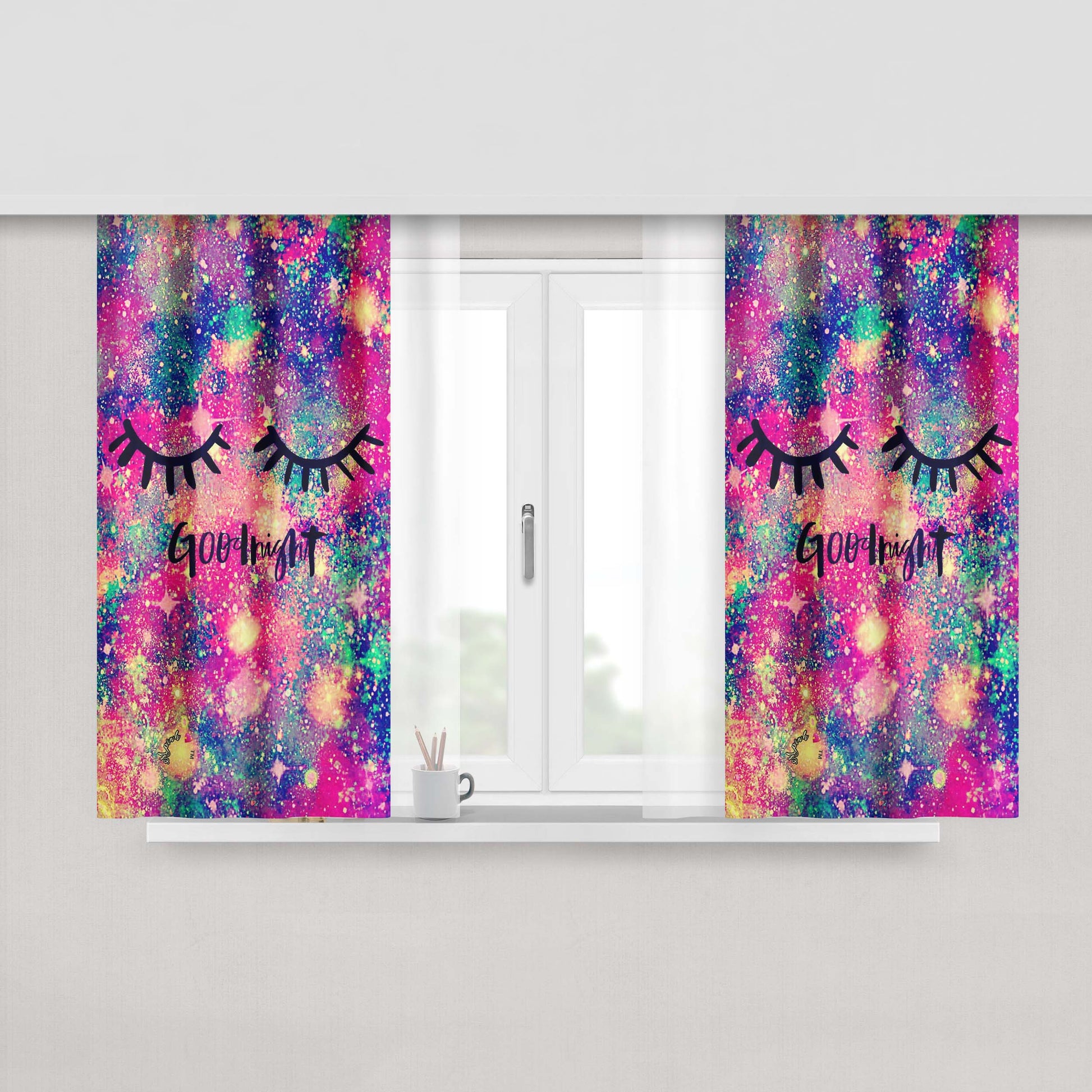 Good Night Sleep Dream Galaxy Peach Skin Window Curtains