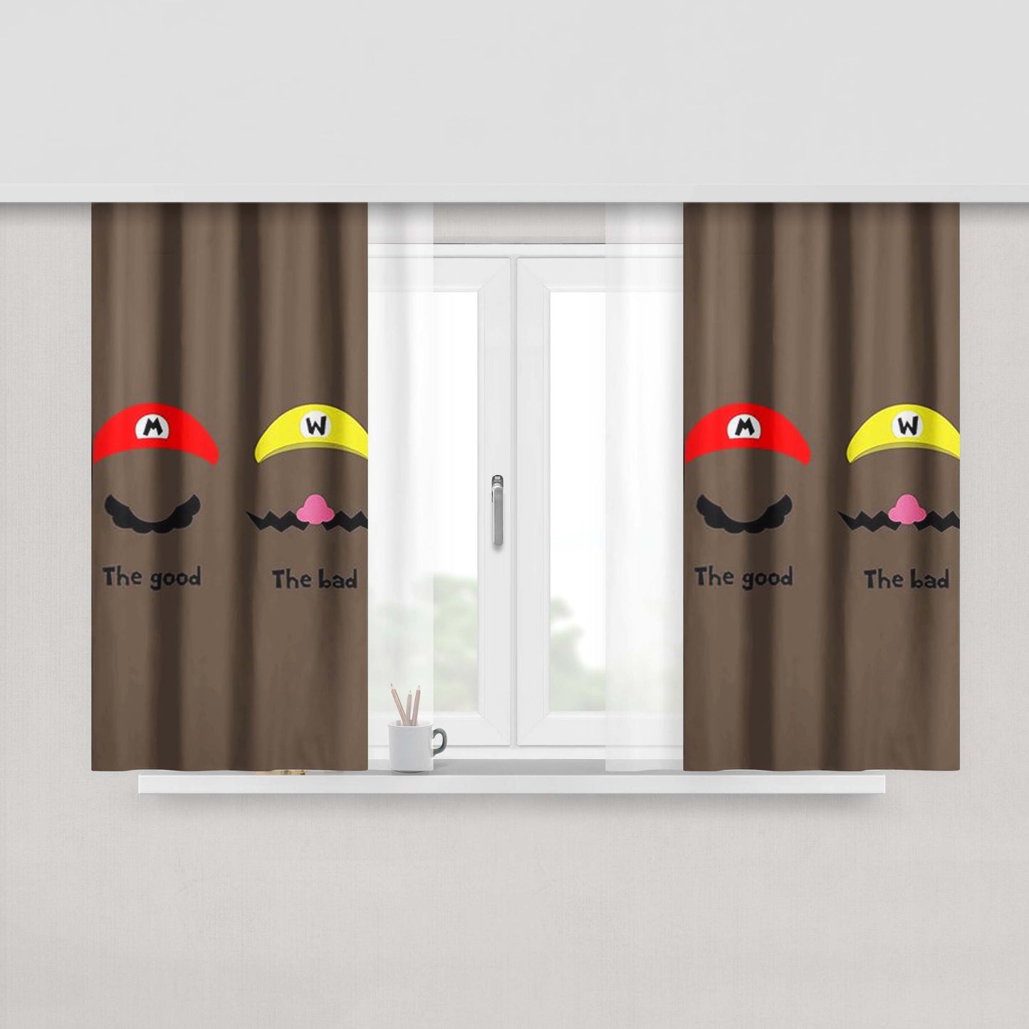 Good Or Bad Cartoon Avatar Peach Skin Window Curtains