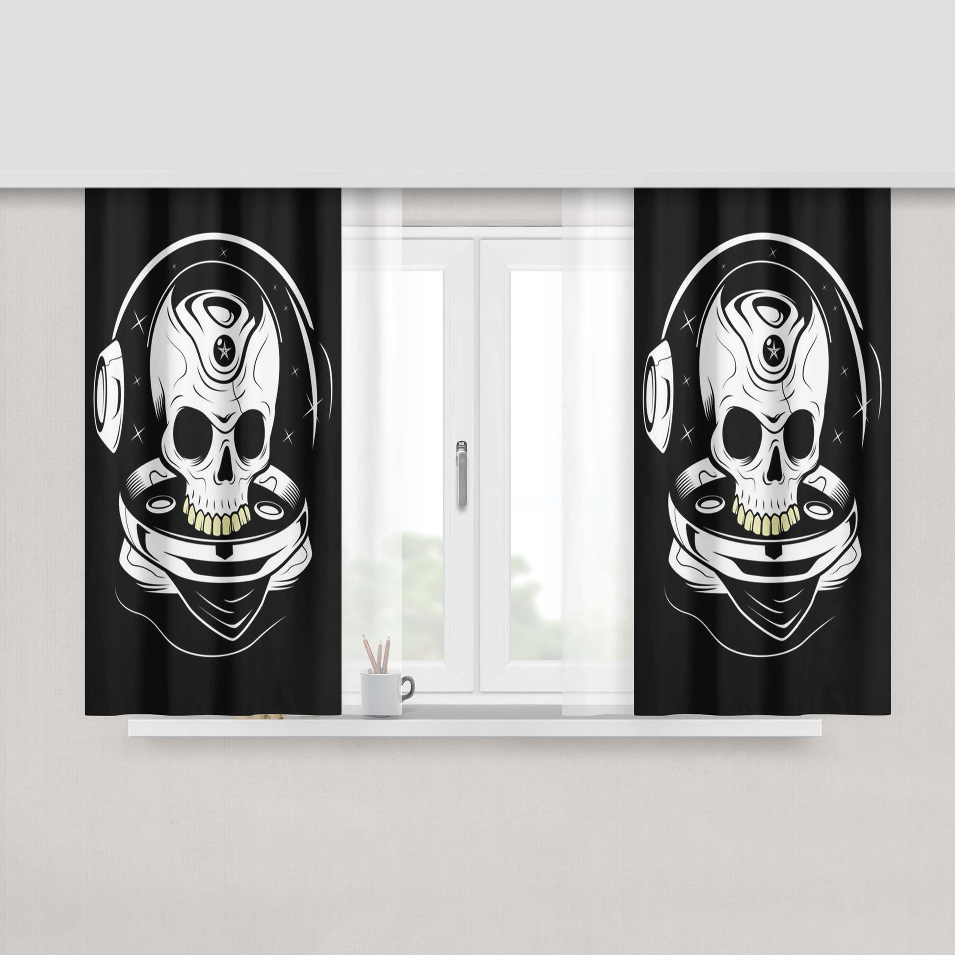 Goonies Skull Calligram Peach Skin Window Curtains
