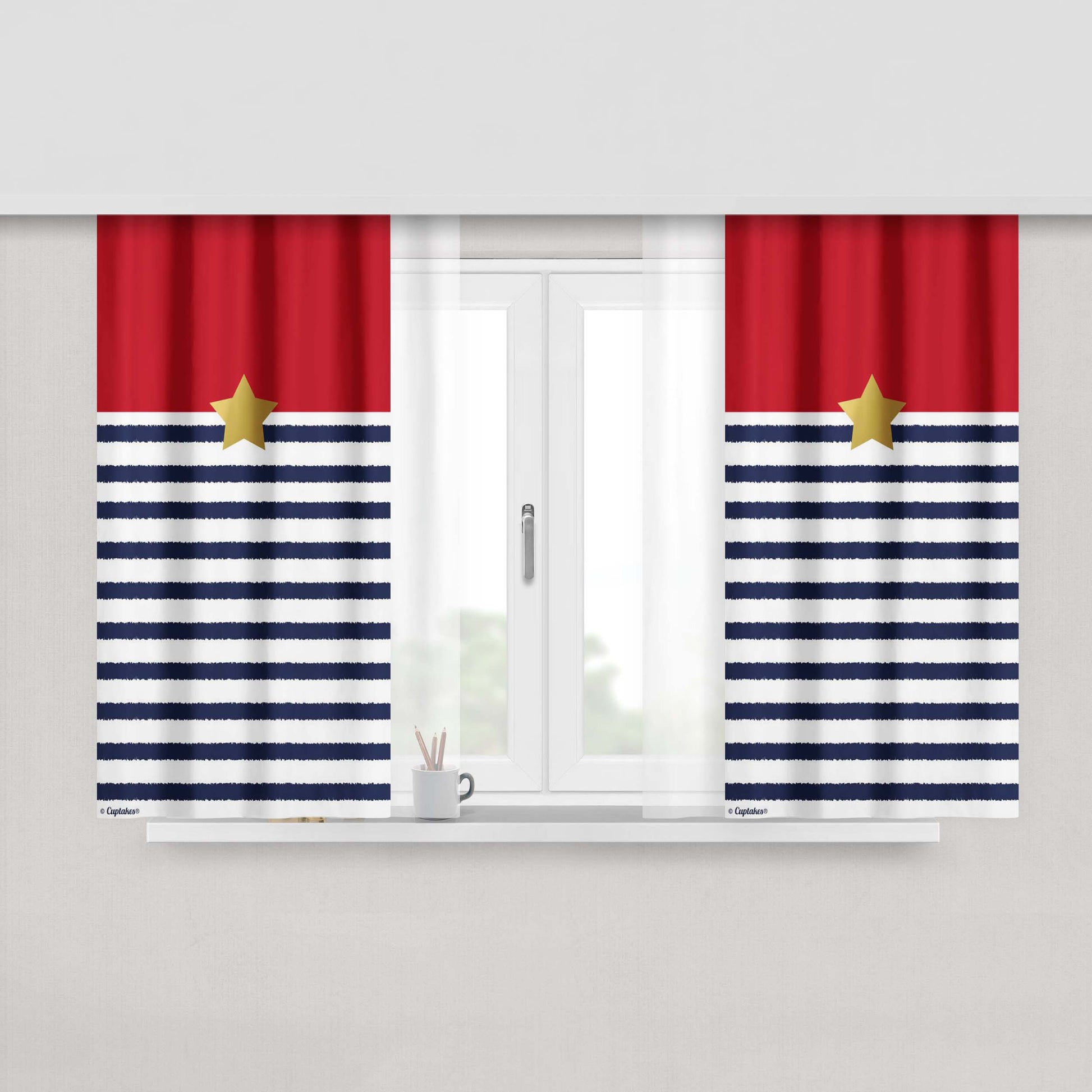 Gorgeous Classic Stripe Gold Star Peach Skin Window Curtains