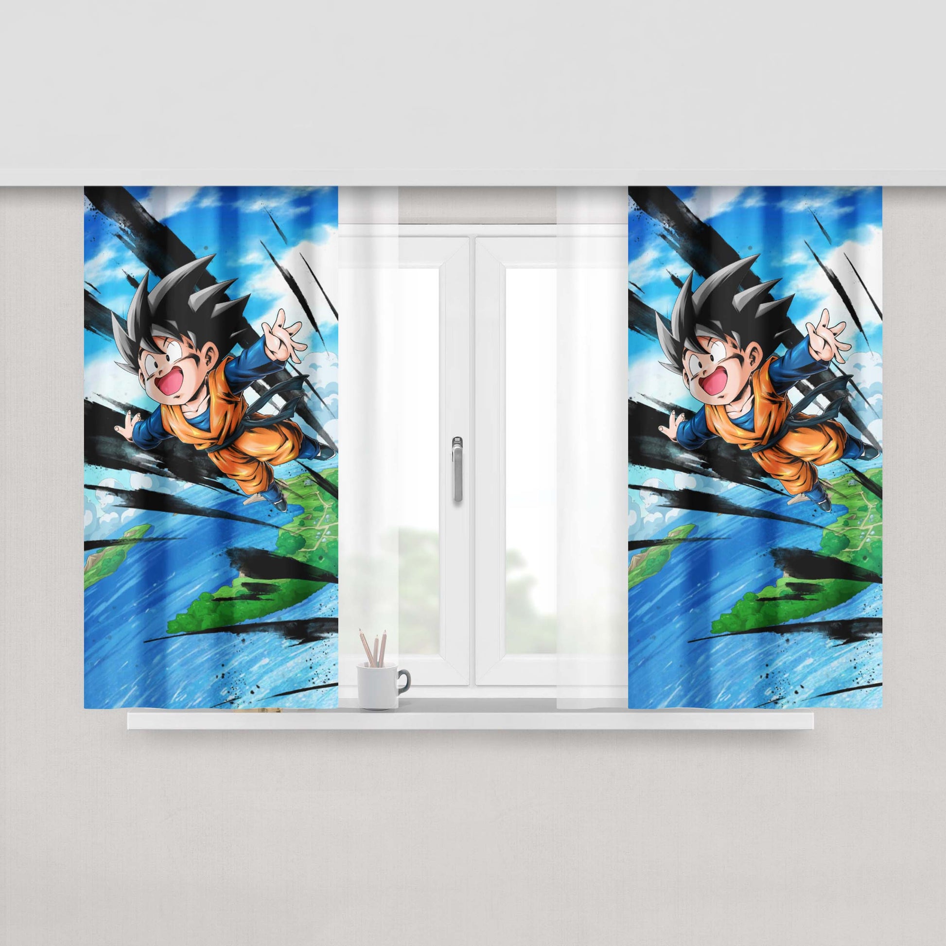 Goten Learns To Fly Peach Skin Window Curtains