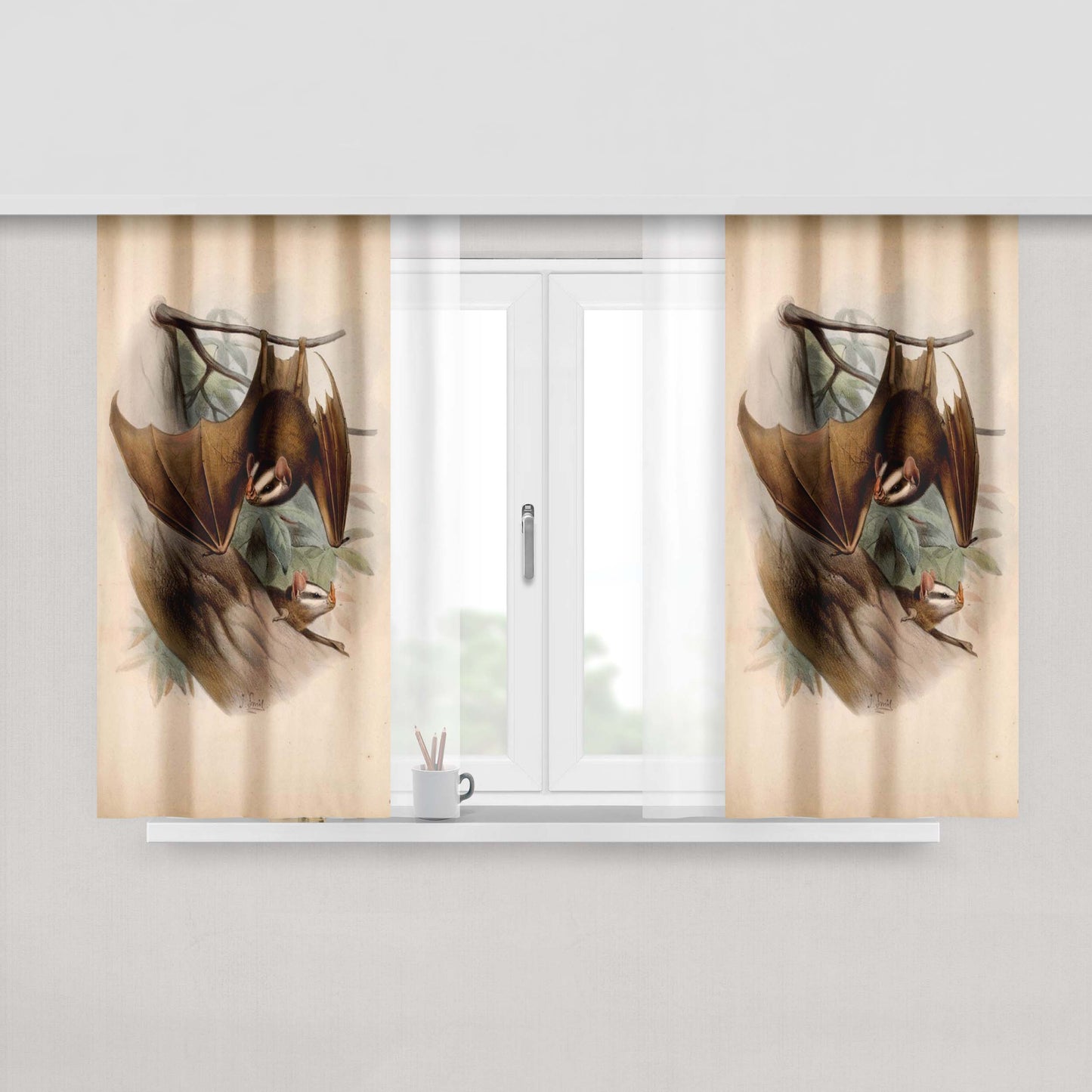 Gothic Bat Peach Skin Window Curtains
