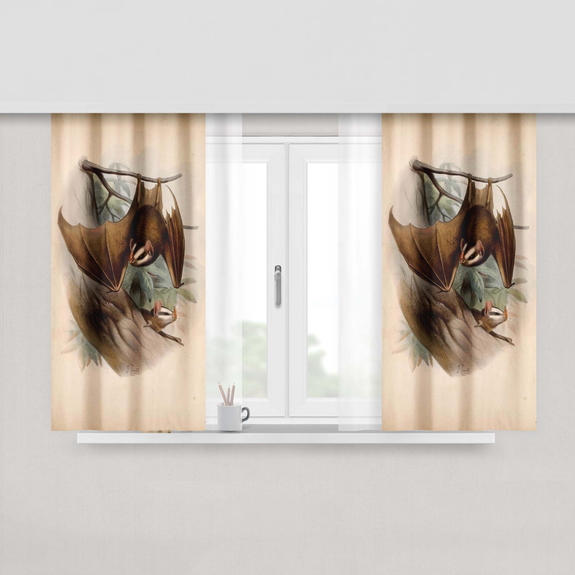 Gothic Bat Peach Skin Window Curtains