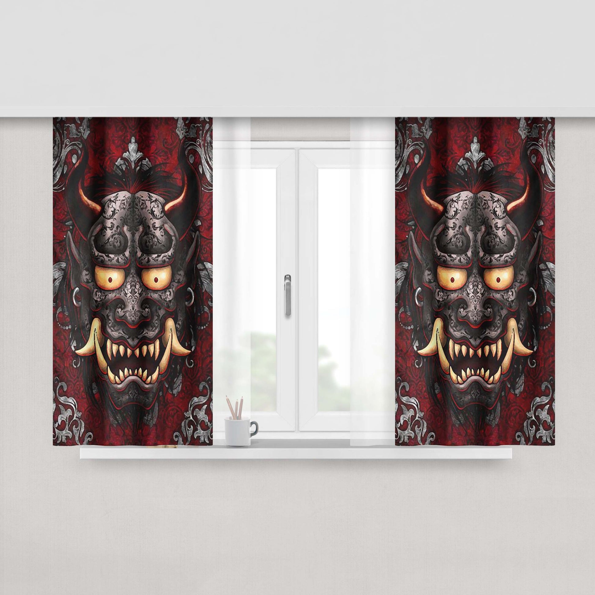 Gothic Oni Sherpa Grotesque Demon Peach Skin Window Curtains
