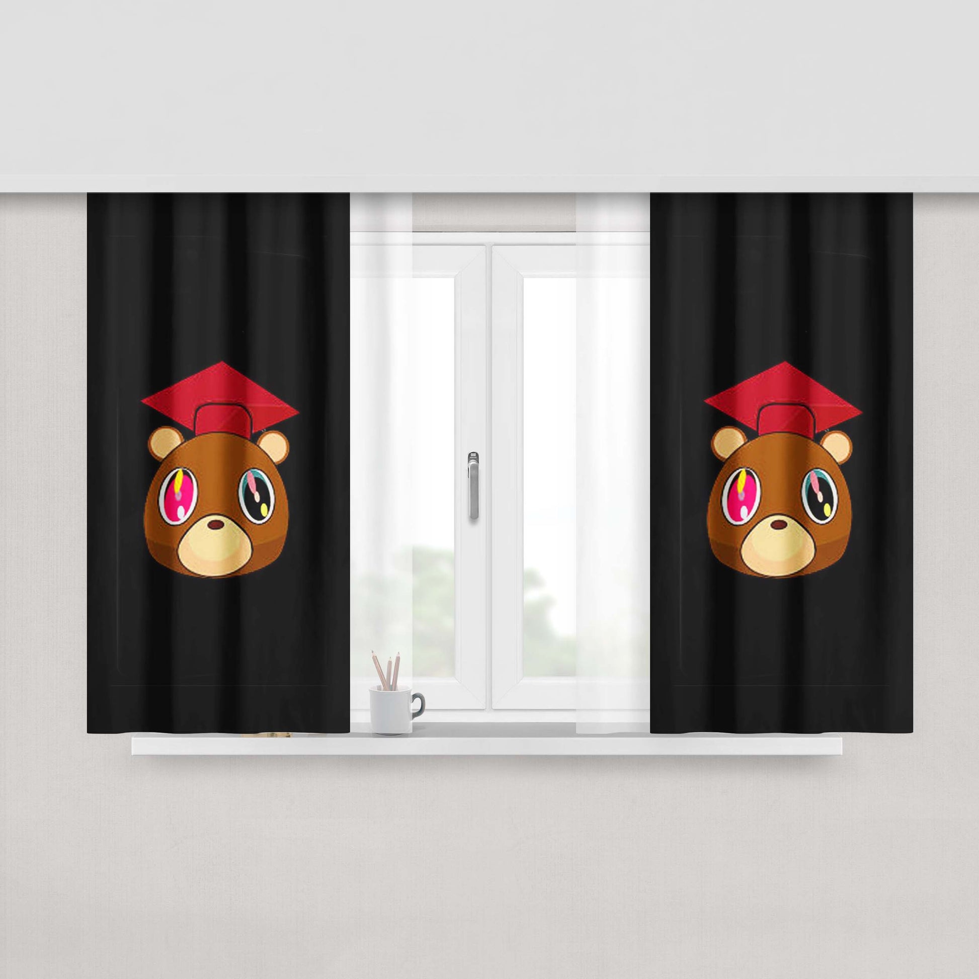 Graduation Bear Dropout Yeezus Peach Skin Window Curtains