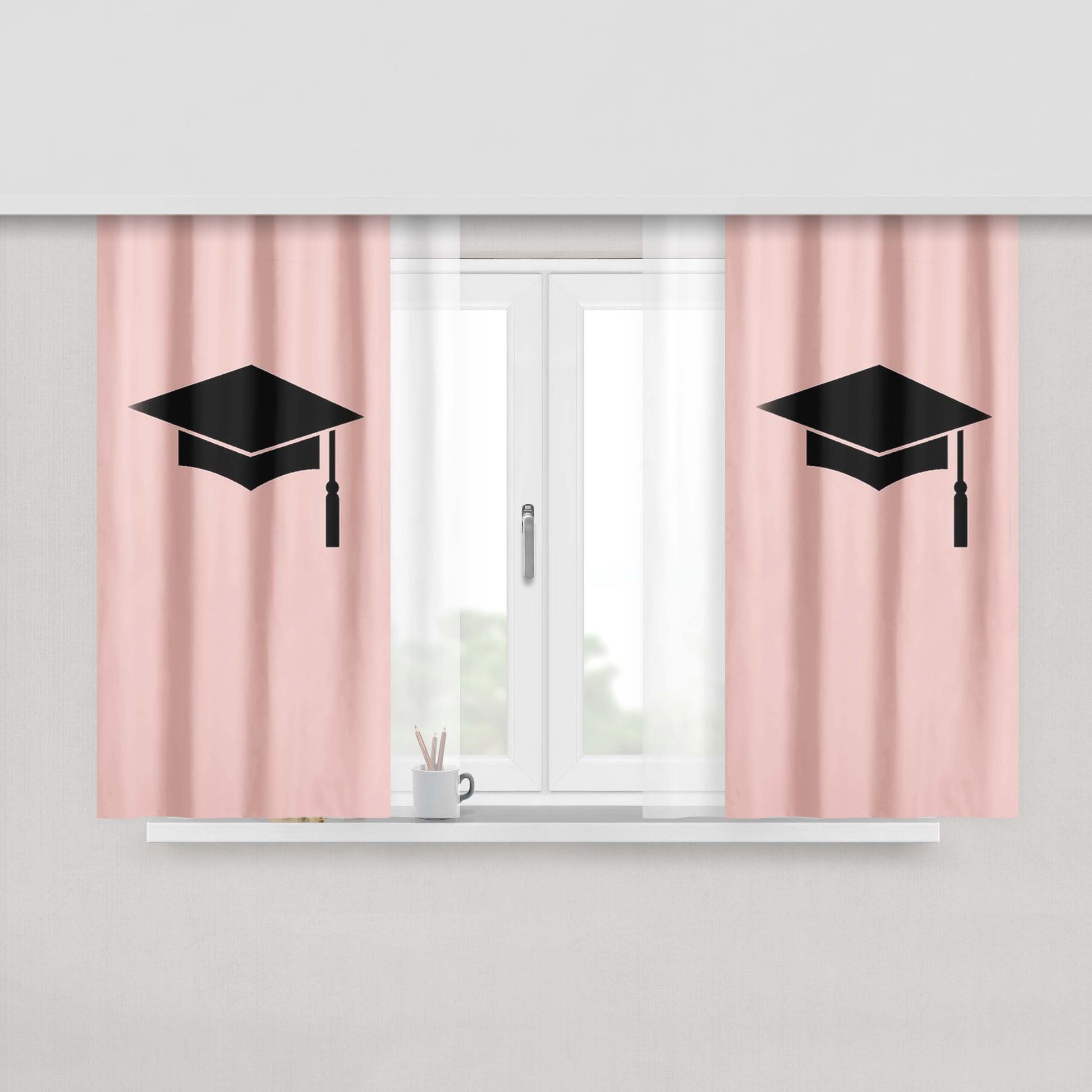 Graduation Hat Die High School College Peach Skin Window Curtains
