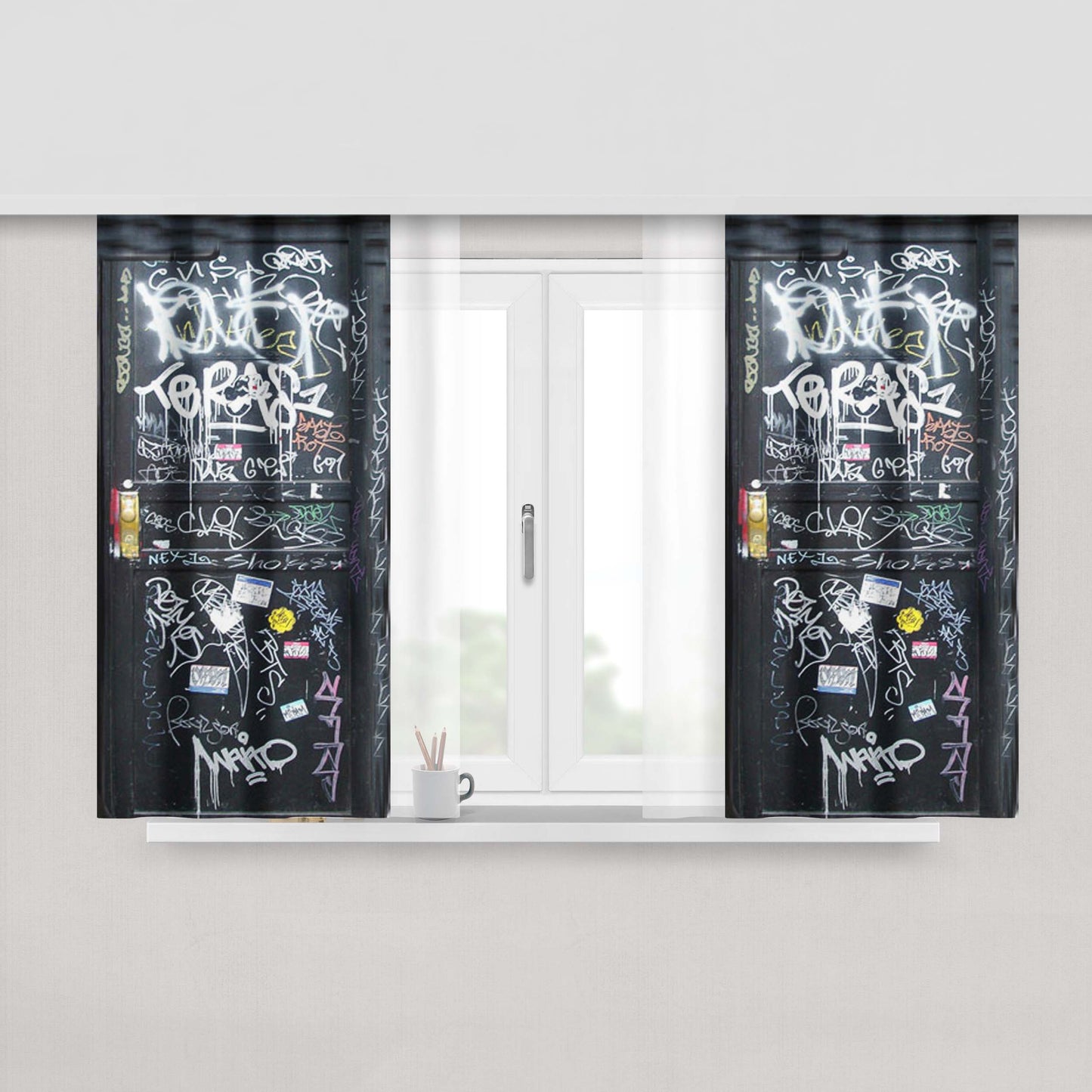 Graffiti Door Peach Skin Window Curtains
