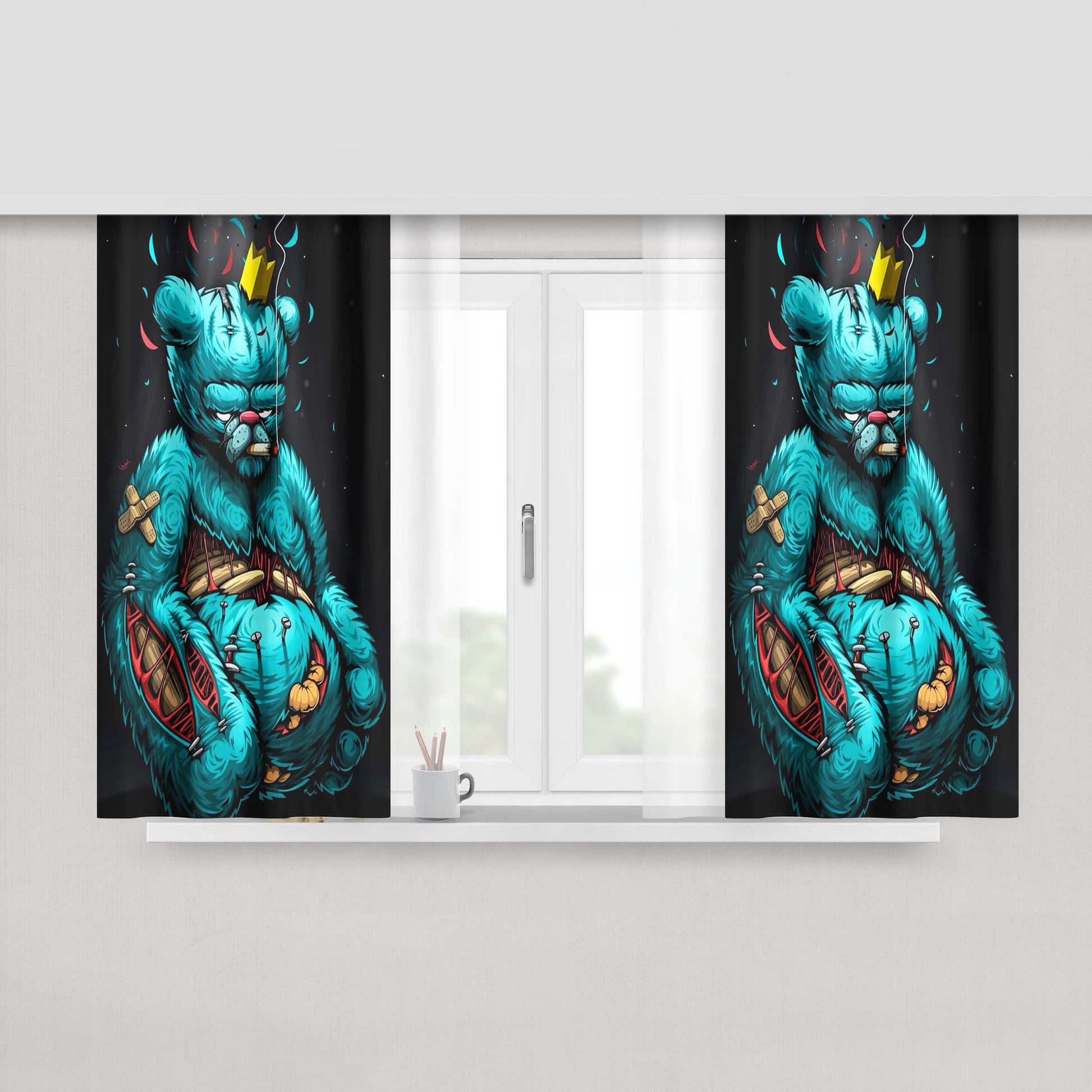 Graffiti Maquina Bear Blue Peach Skin Window Curtains
