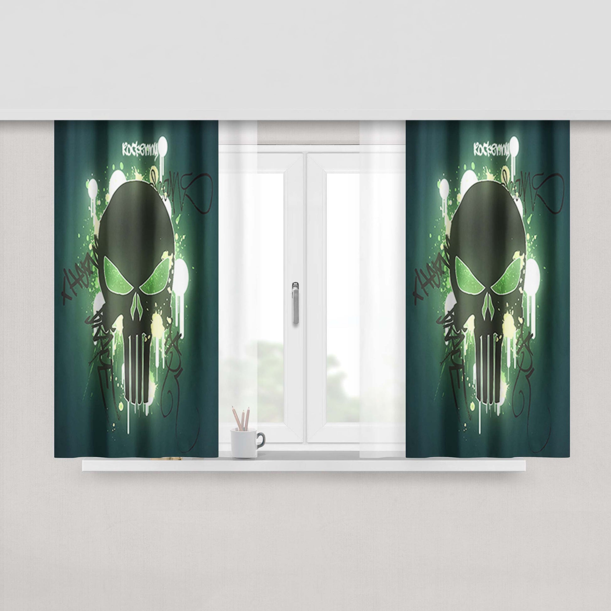 Graffiti Skull Punisher Peach Skin Window Curtains