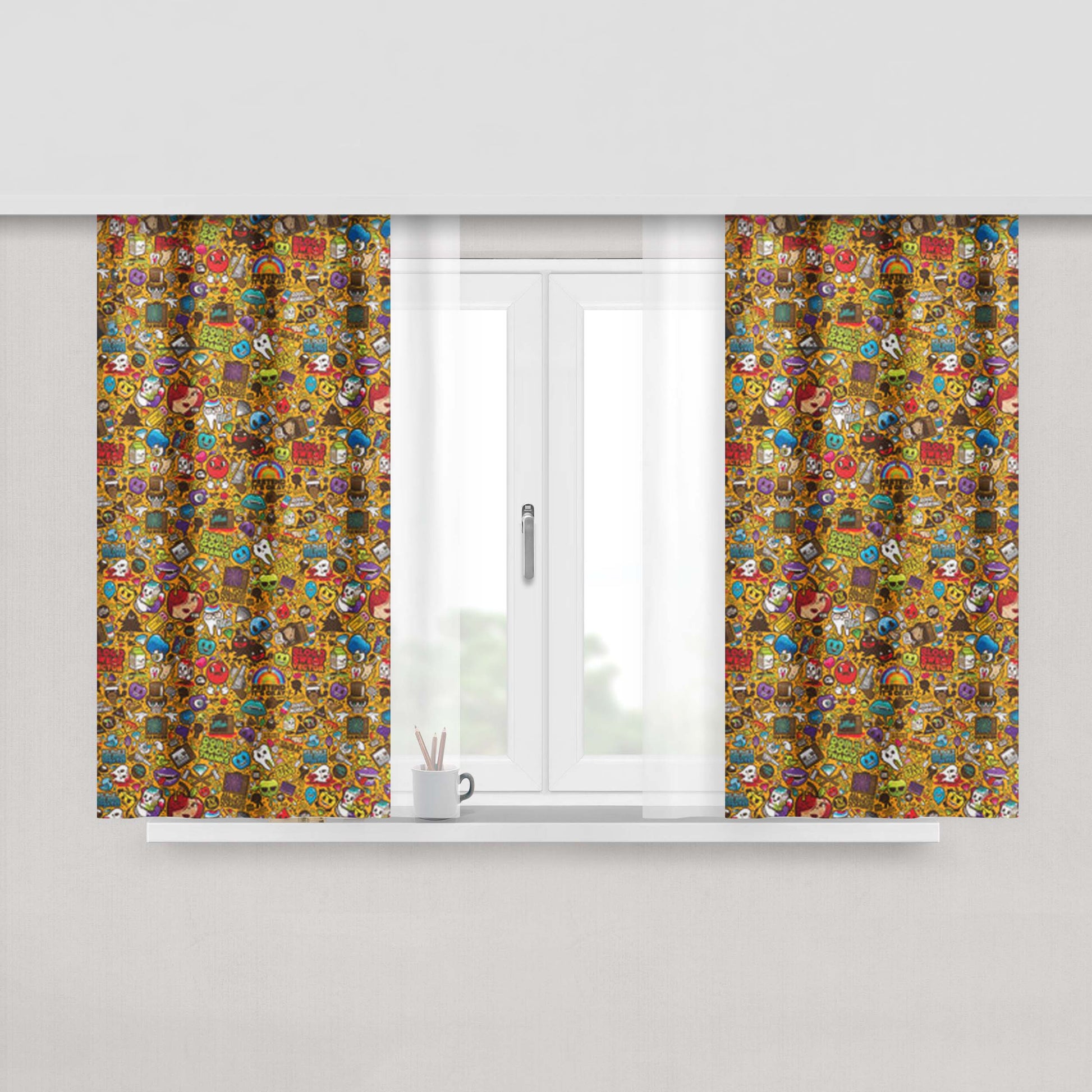 Graffiti Sticker Bomb Peach Skin Window Curtains