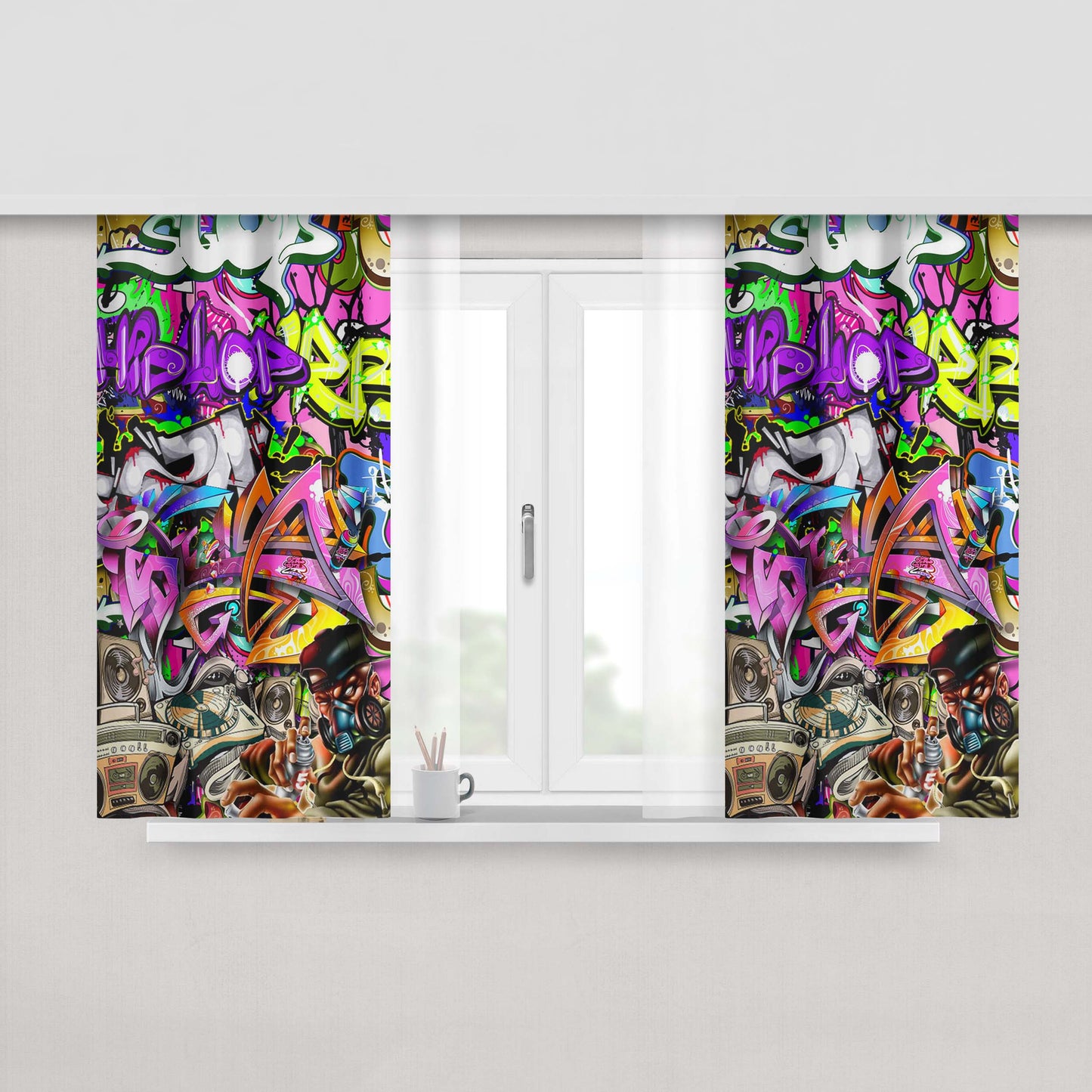 Graffiti Stickerbomb Peach Skin Window Curtains