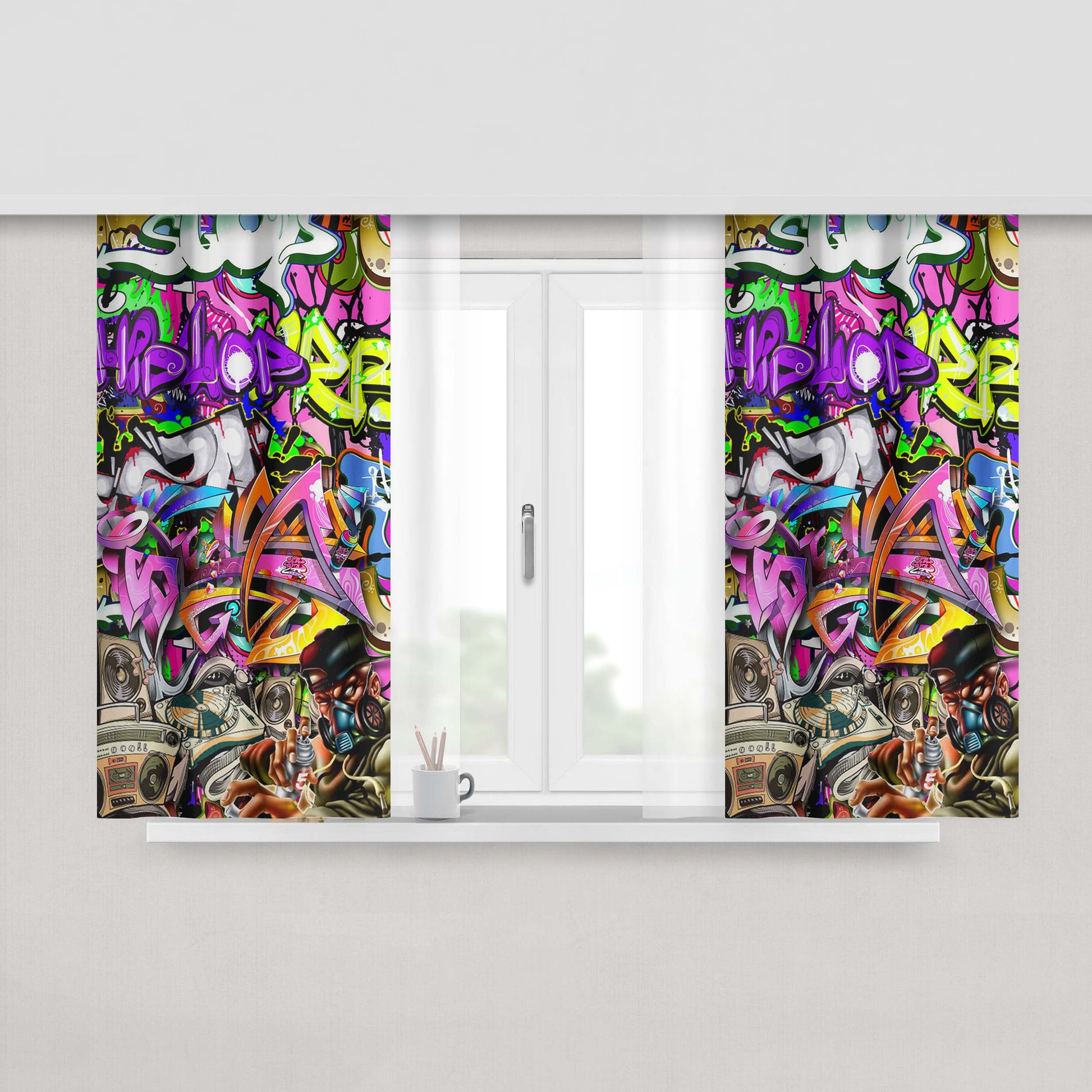 Graffiti Stickerbomb Peach Skin Window Curtains
