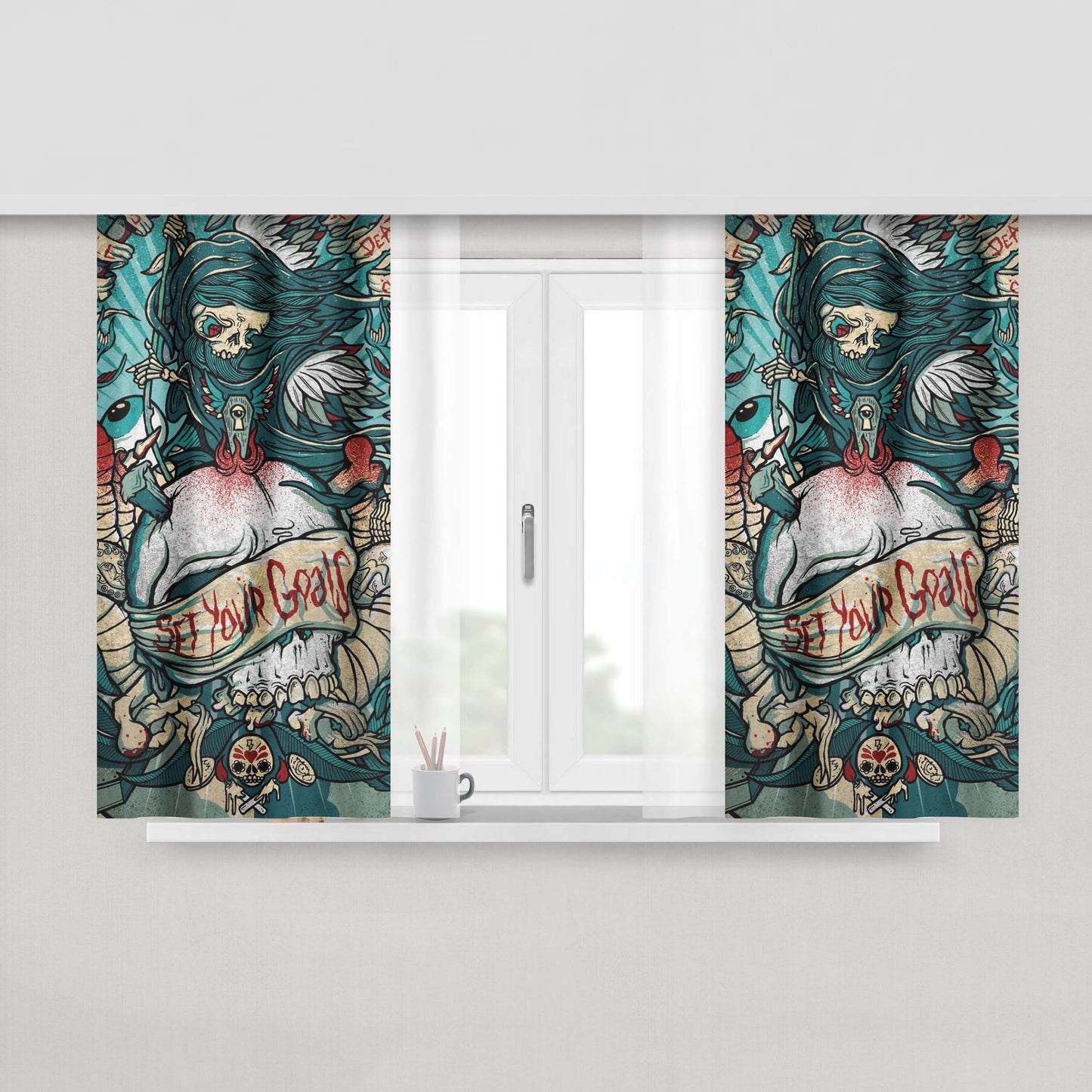Graffiti Wallpaper Peach Skin Window Curtains