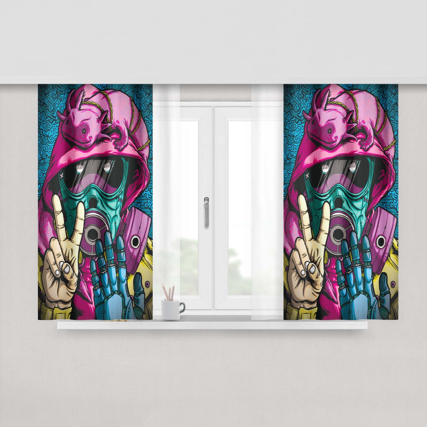 Graffitis Purpel Bunglon Peach Skin Window Curtains