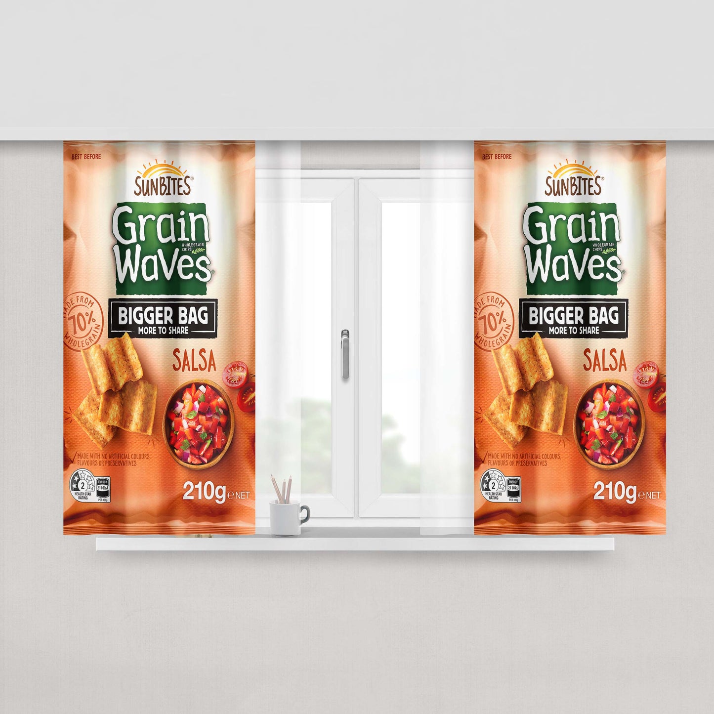 Grain Waves Bigger Bag Salsa Peach Skin Window Curtains