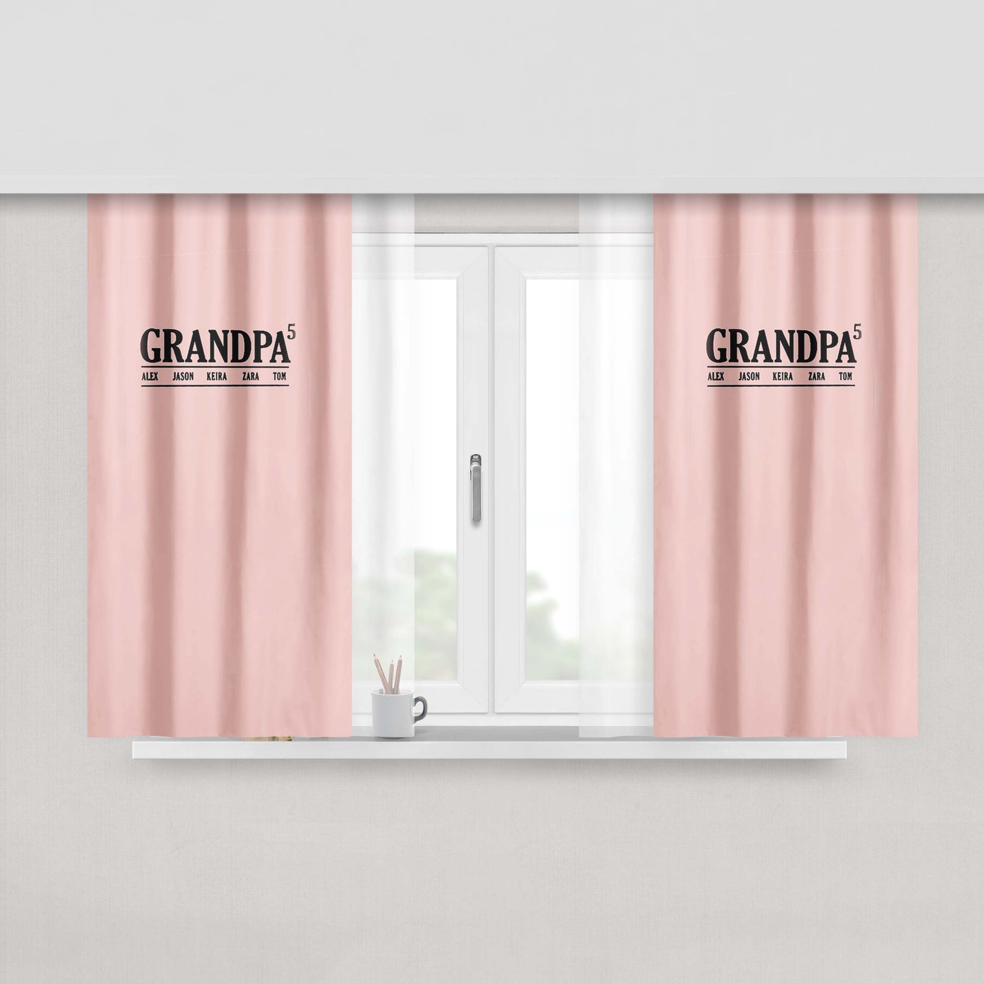 Grandpa With Kids Names Granfather Birthday Gift Fathers Day Peach Skin Window Curtains