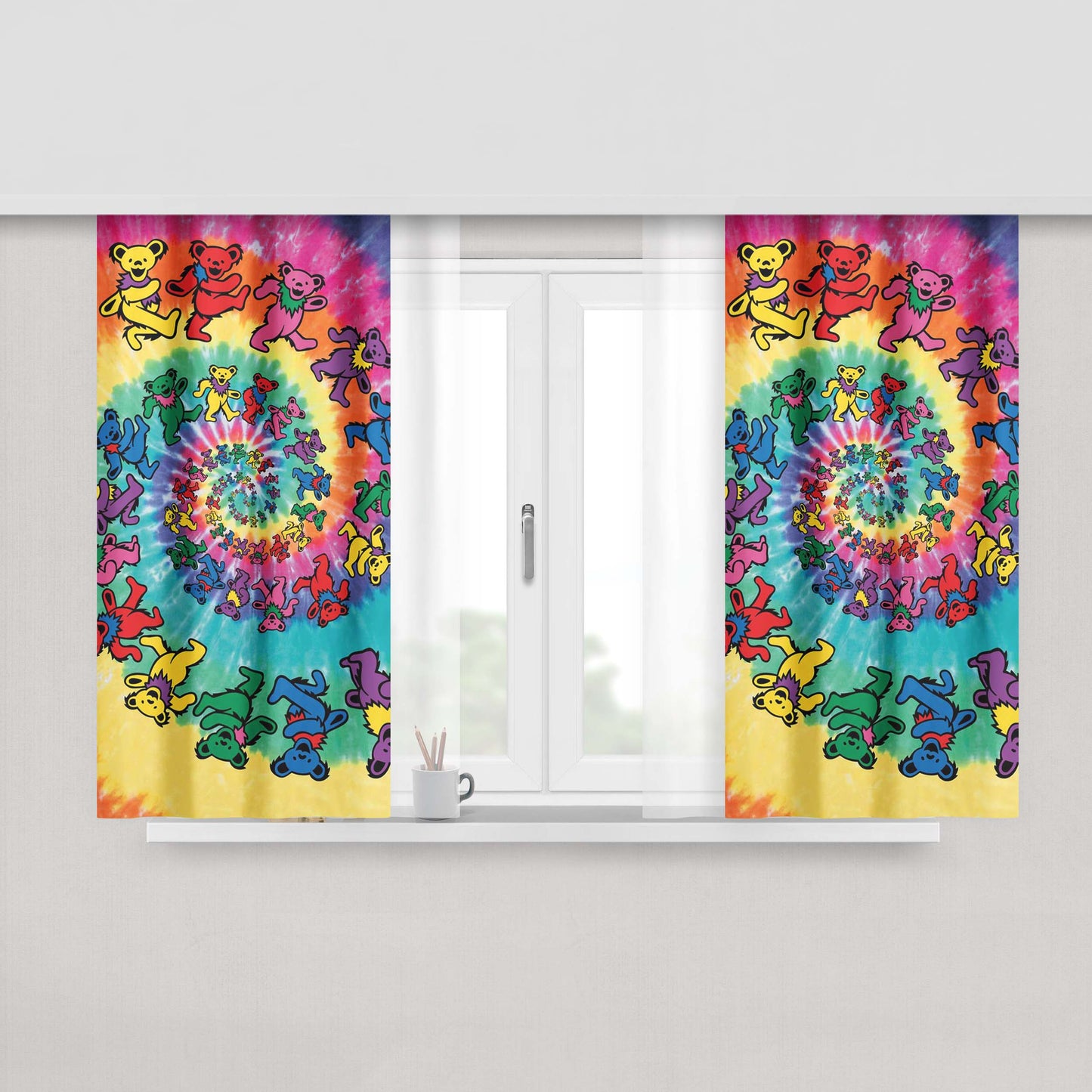 Grateful Dead Bear Peach Skin Window Curtains