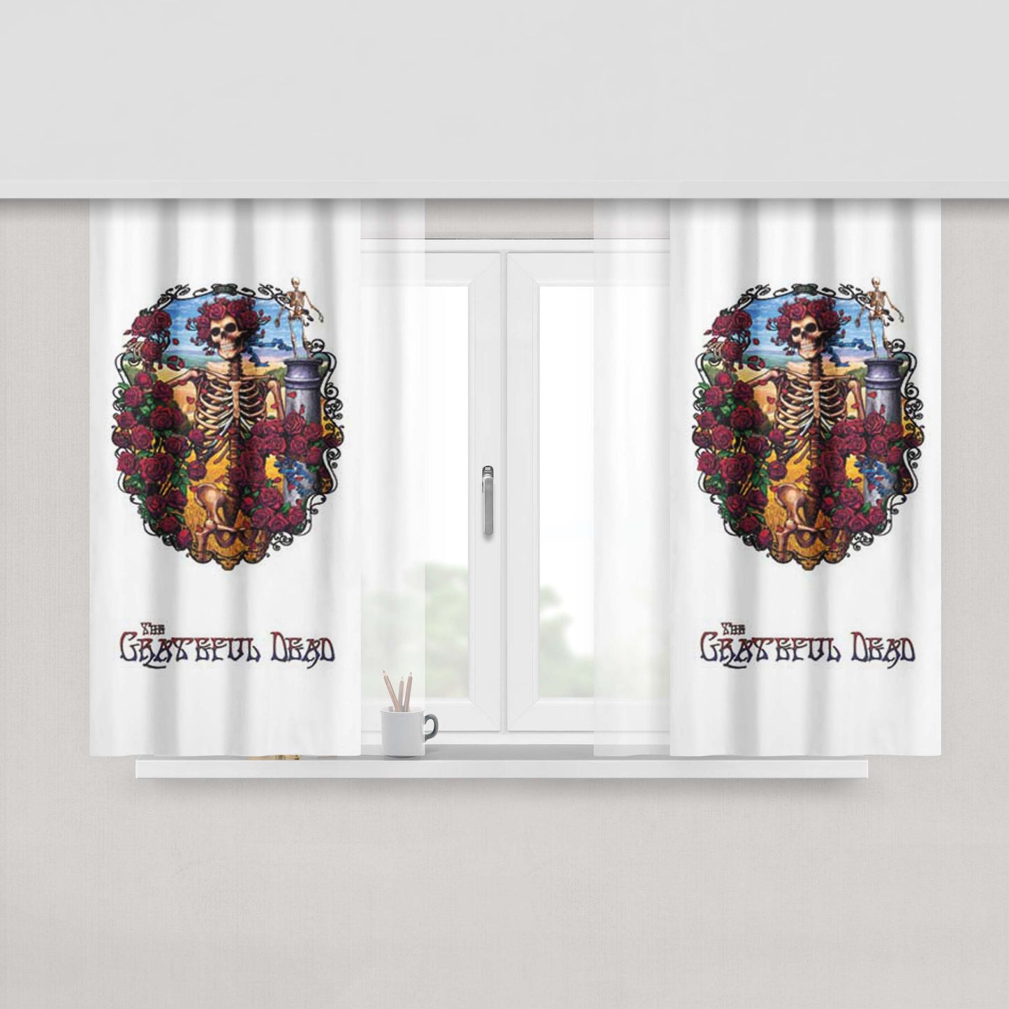 Grateful Dead Elaborate Frame Skeleton Peach Skin Window Curtains