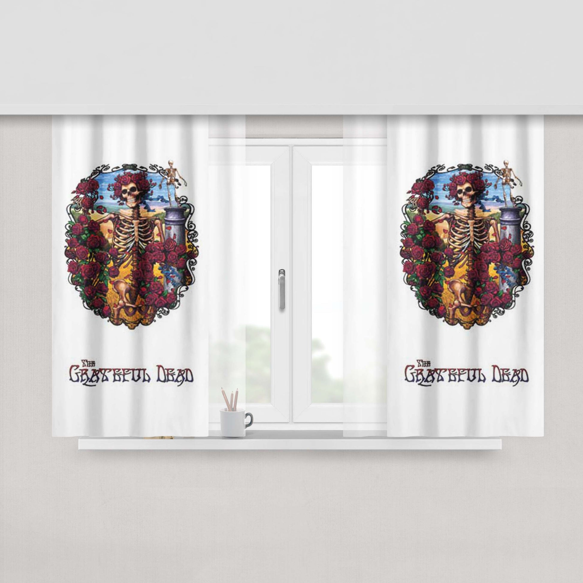 Grateful Dead Elaborate Frame Skeleton Peach Skin Window Curtains