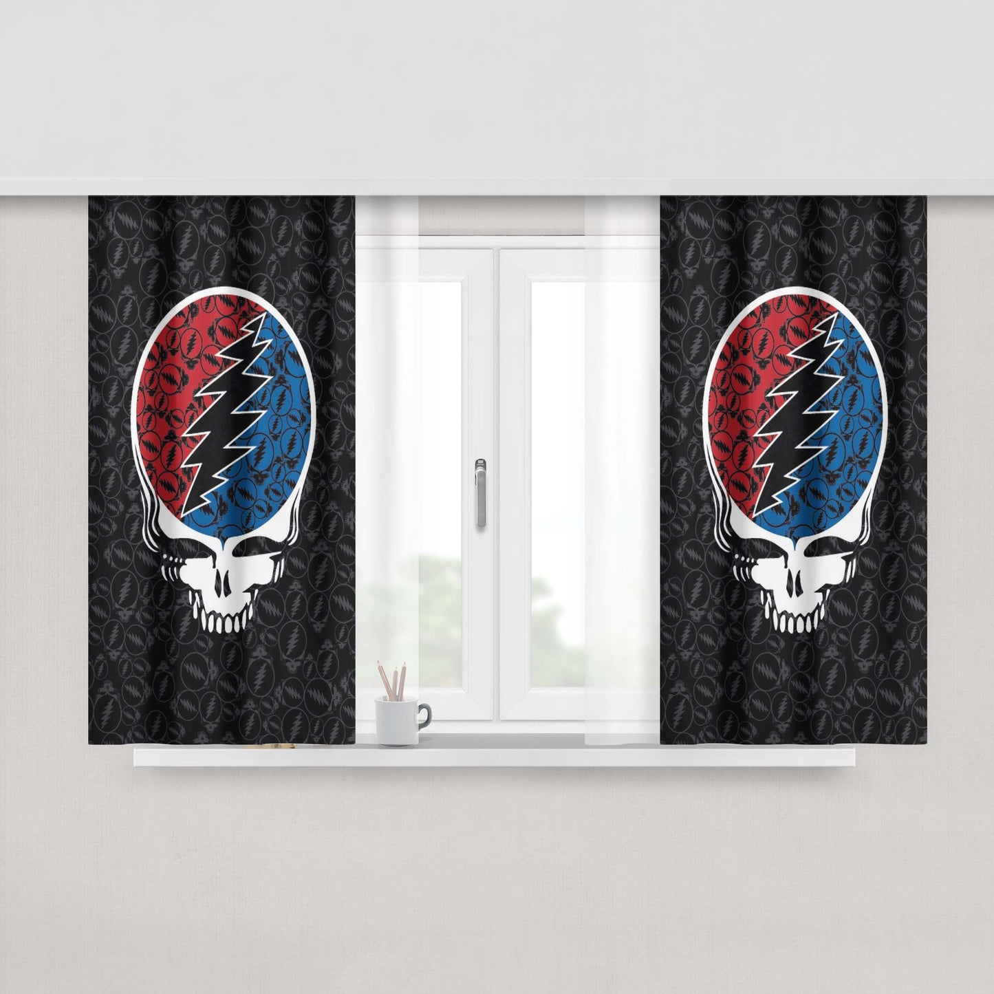 Grateful Dead Face Peach Skin Window Curtains