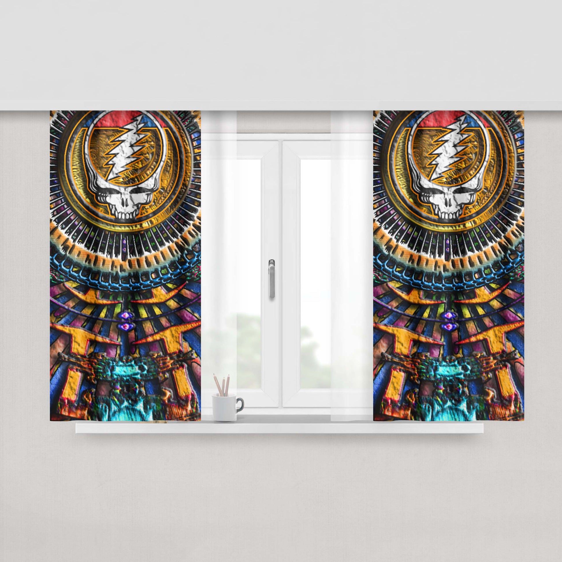 Grateful Dead I Steal Your Face Mandala Style Peach Skin Window Curtains