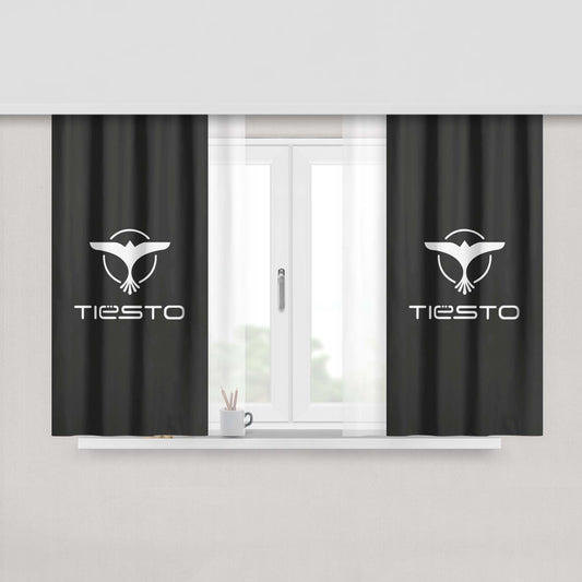 Gray White Tiesto Logo Wallpaper Peach Skin Window Curtains