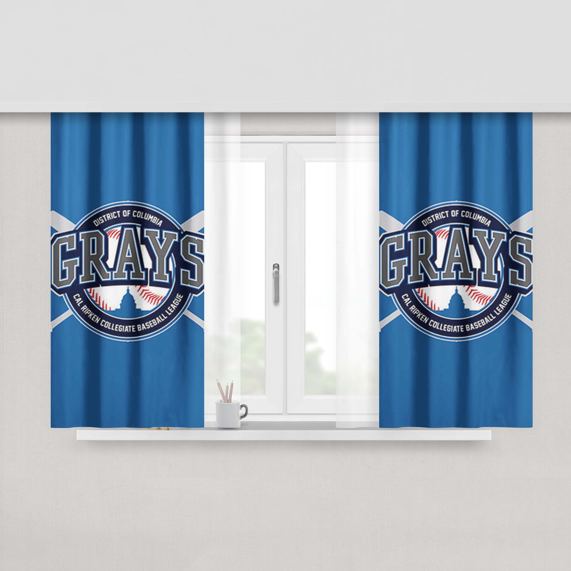 Grays Baseball Logo Blue Peach Skin Window Curtains