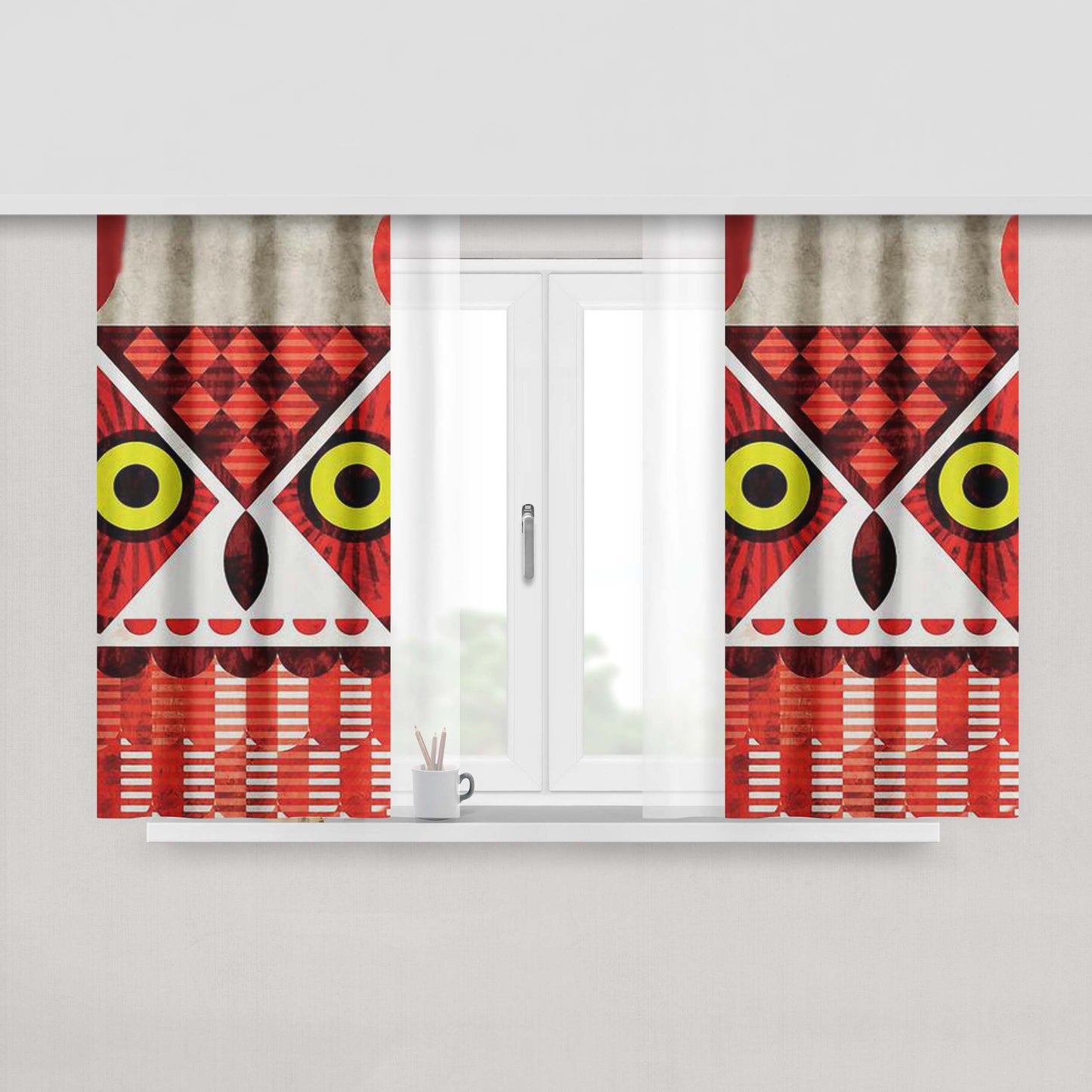 Great Horned Owl Peach Skin Window Curtains