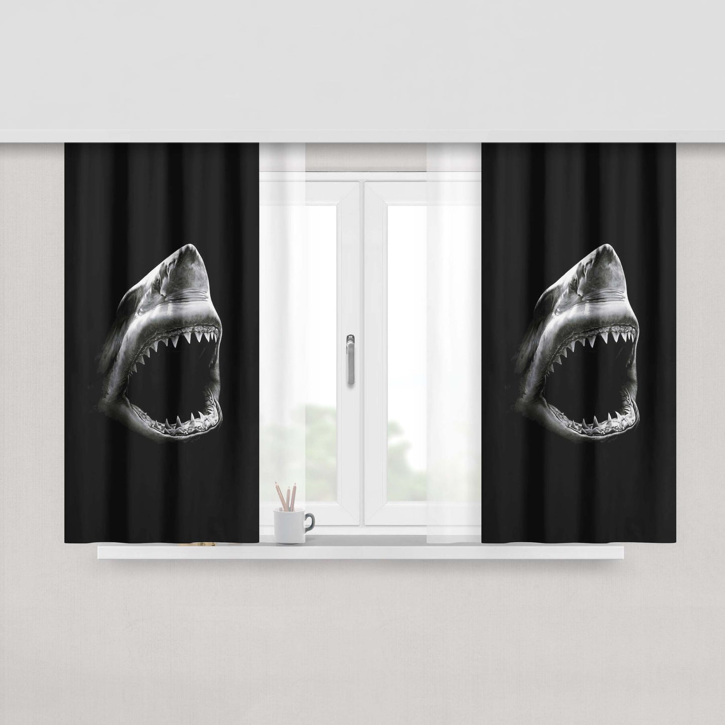 Great White Shark Peach Skin Window Curtains