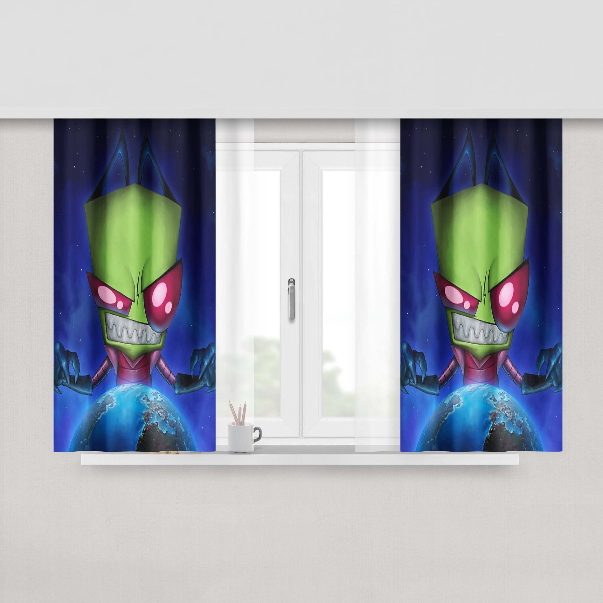 Green Alien Invader Zim Enter The Florpus Peach Skin Window Curtains