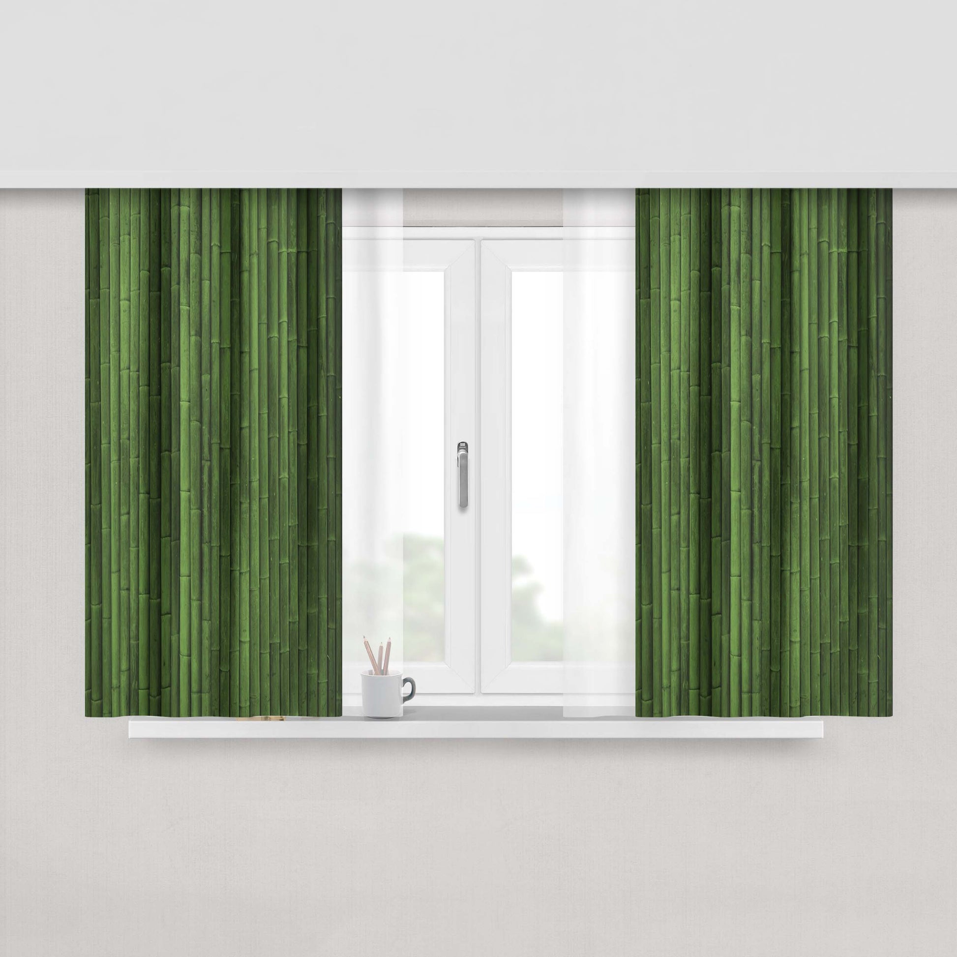 Green Bamboo Texture Peach Skin Window Curtains