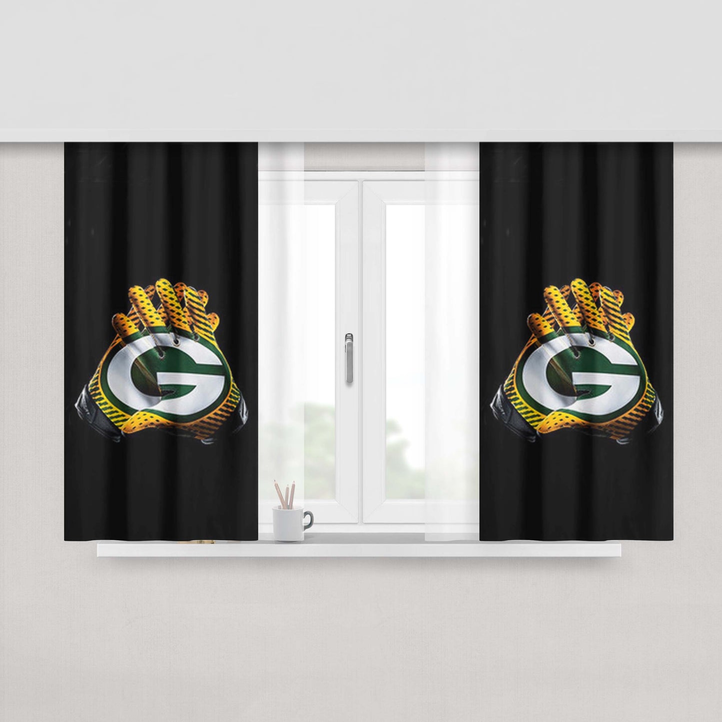 Green Bay Packer On Gloves Peach Skin Window Curtains
