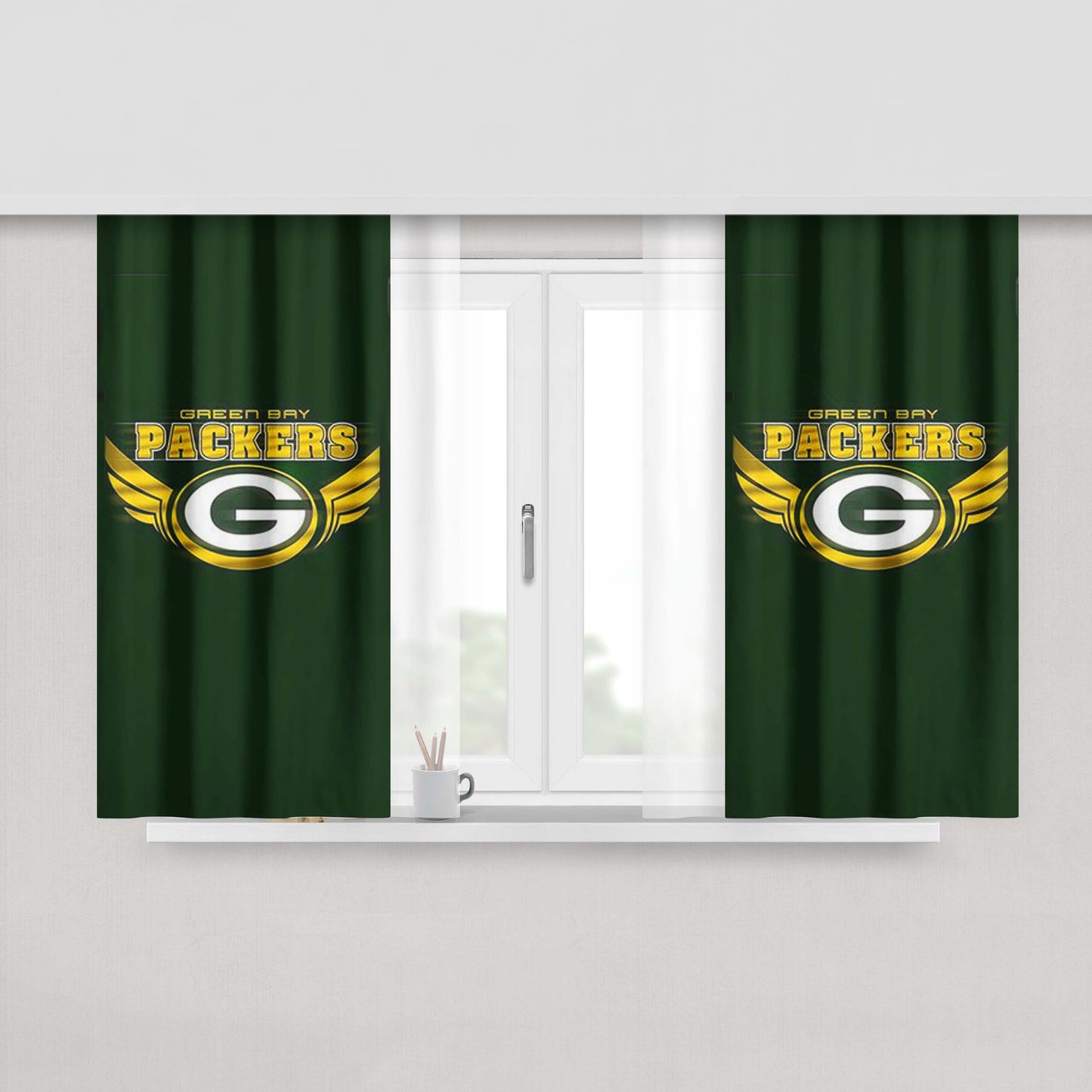 Green Bay Pakcers Logo Peach Skin Window Curtains
