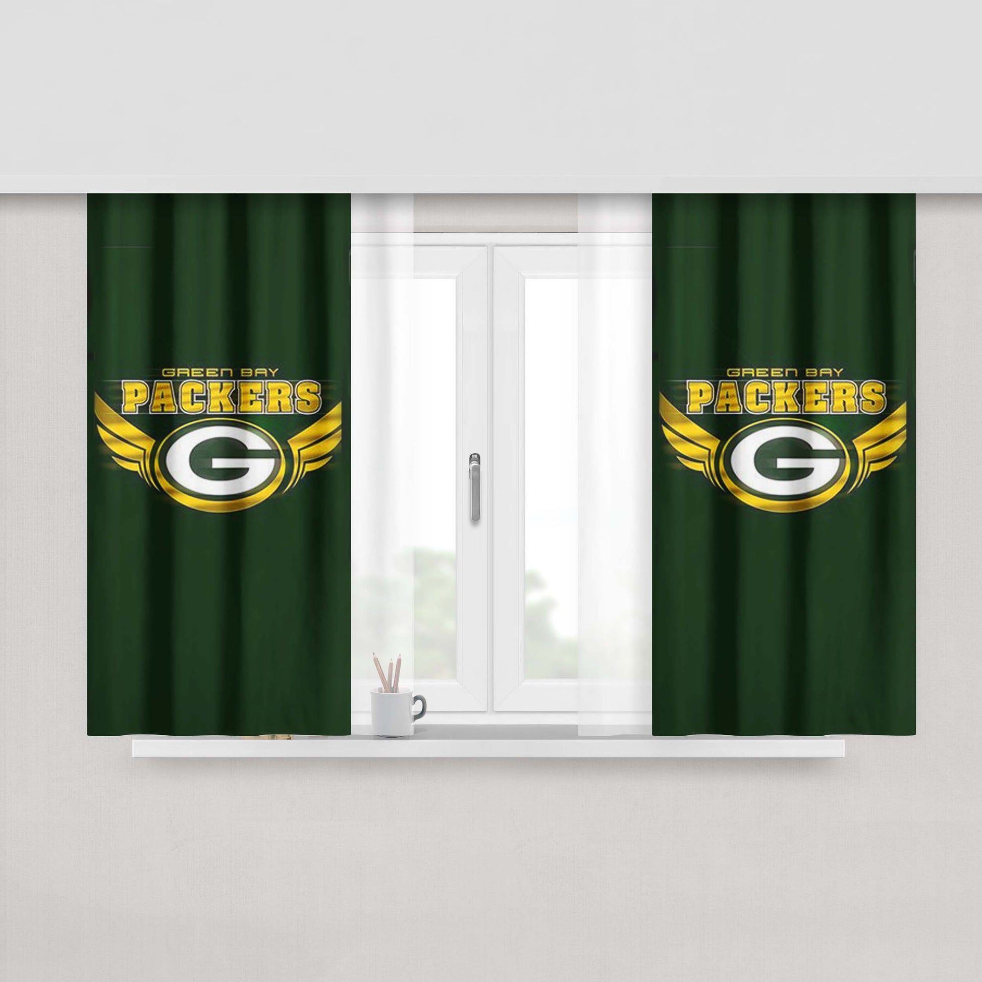 Green Bay Pakcers Logo Peach Skin Window Curtains