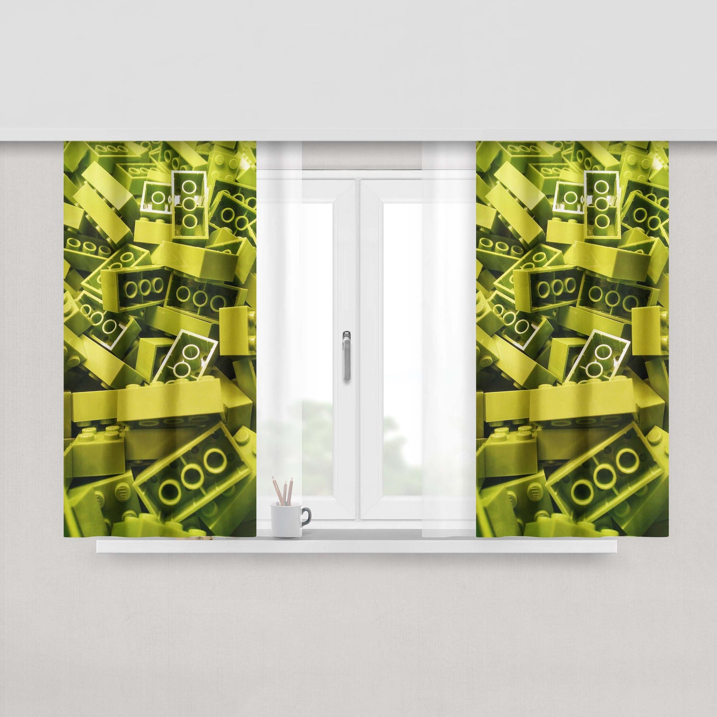 Green Building Block Lot Lego Peach Skin Window Curtains