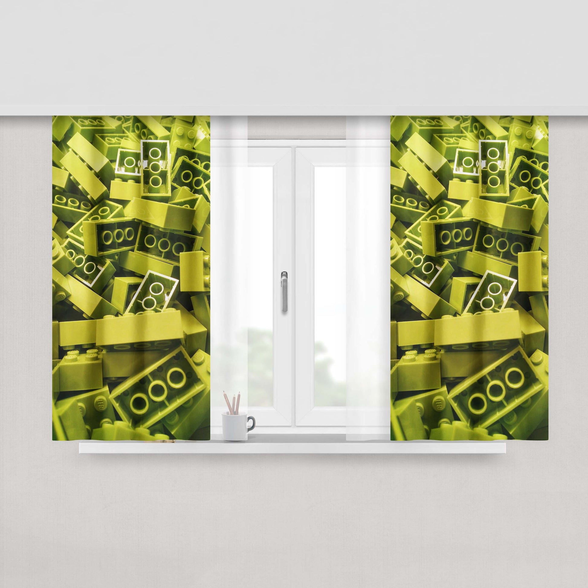 Green Building Block Lot Lego Peach Skin Window Curtains
