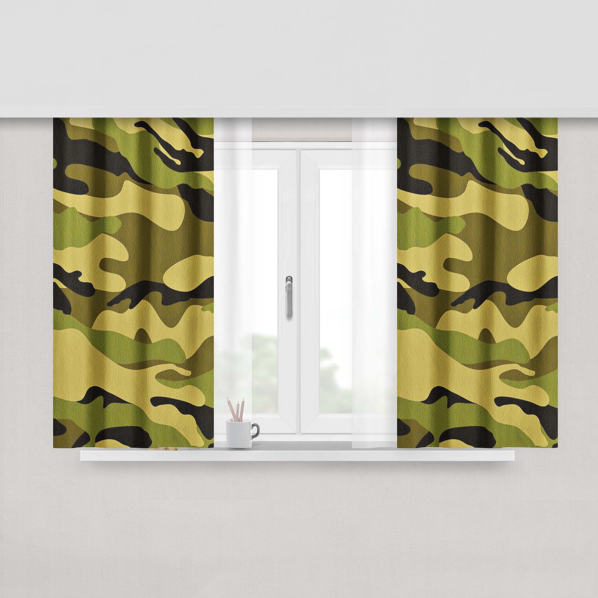 Green Camo Military Texture Peach Skin Window Curtains