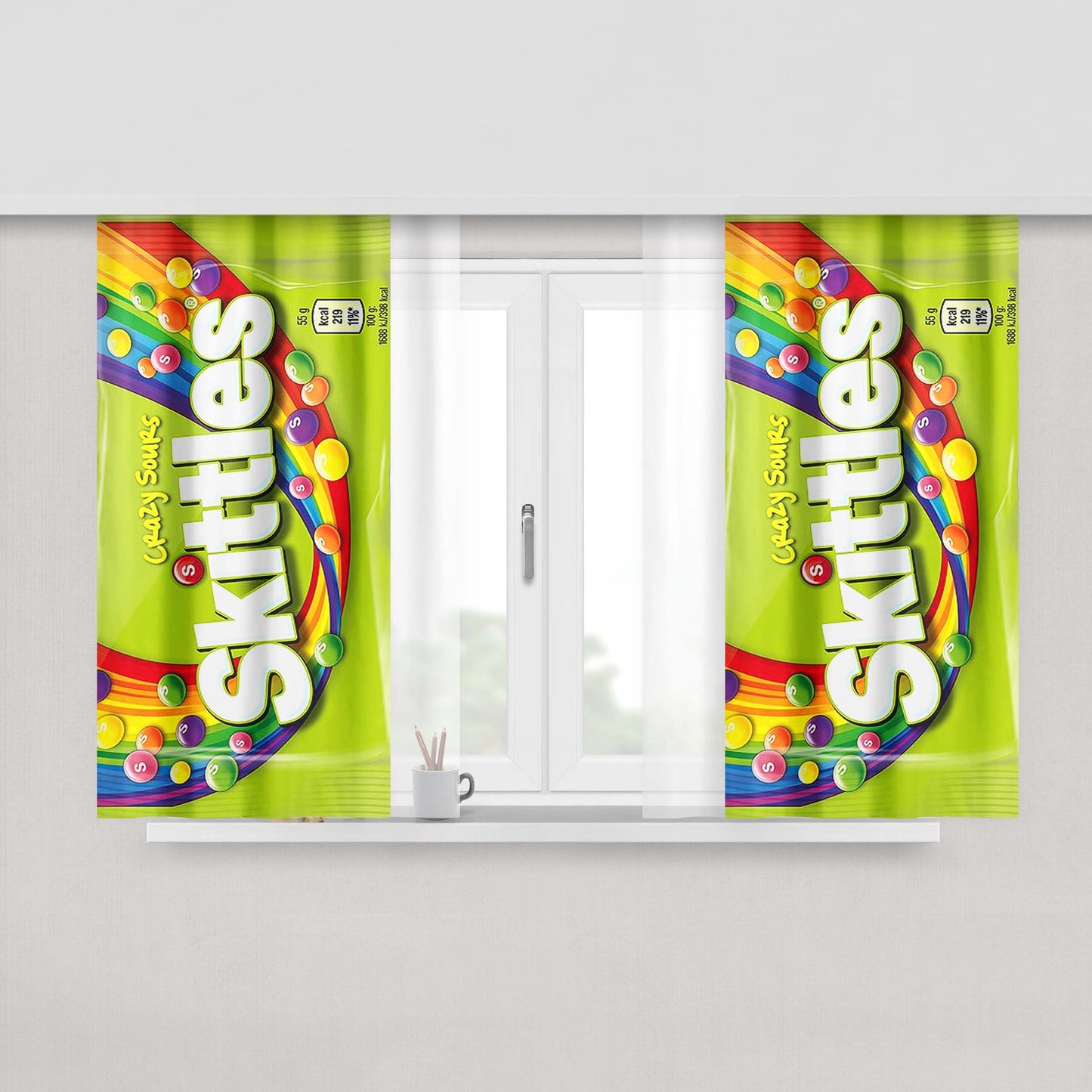 Green Crazy Sours Skittles Peach Skin Window Curtains