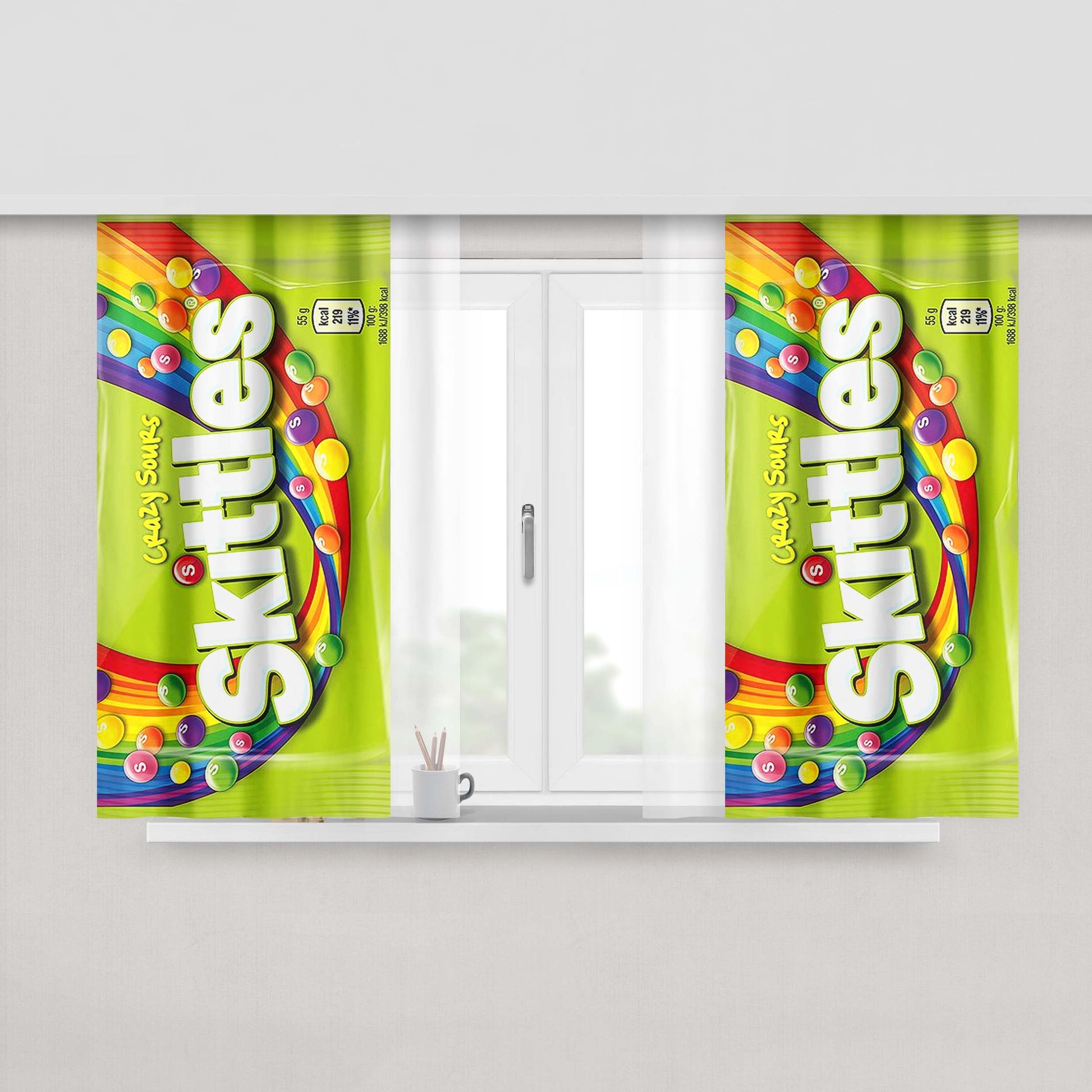 Green Crazy Sours Skittles Peach Skin Window Curtains