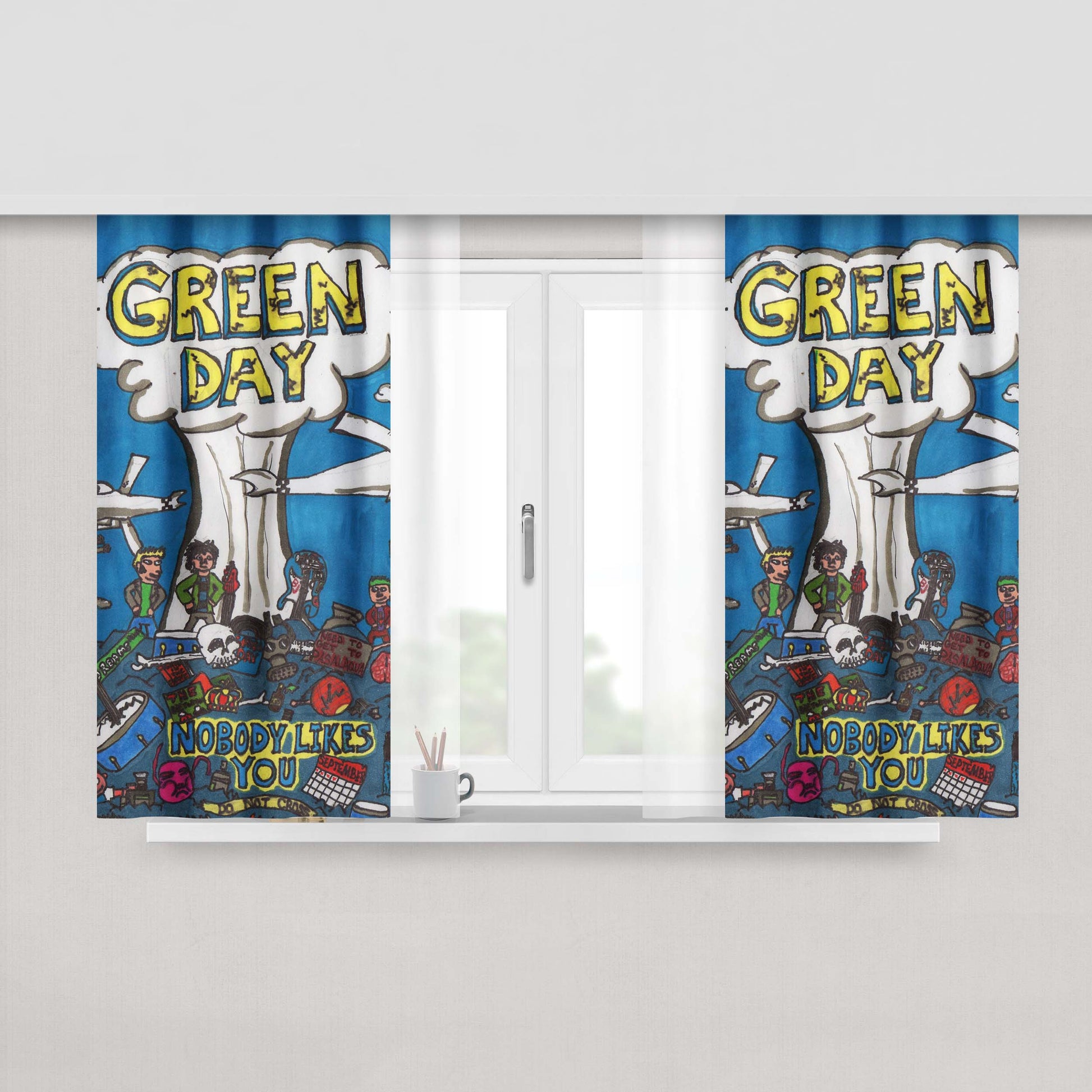 Green Day Album Cover Peach Skin Window Curtains