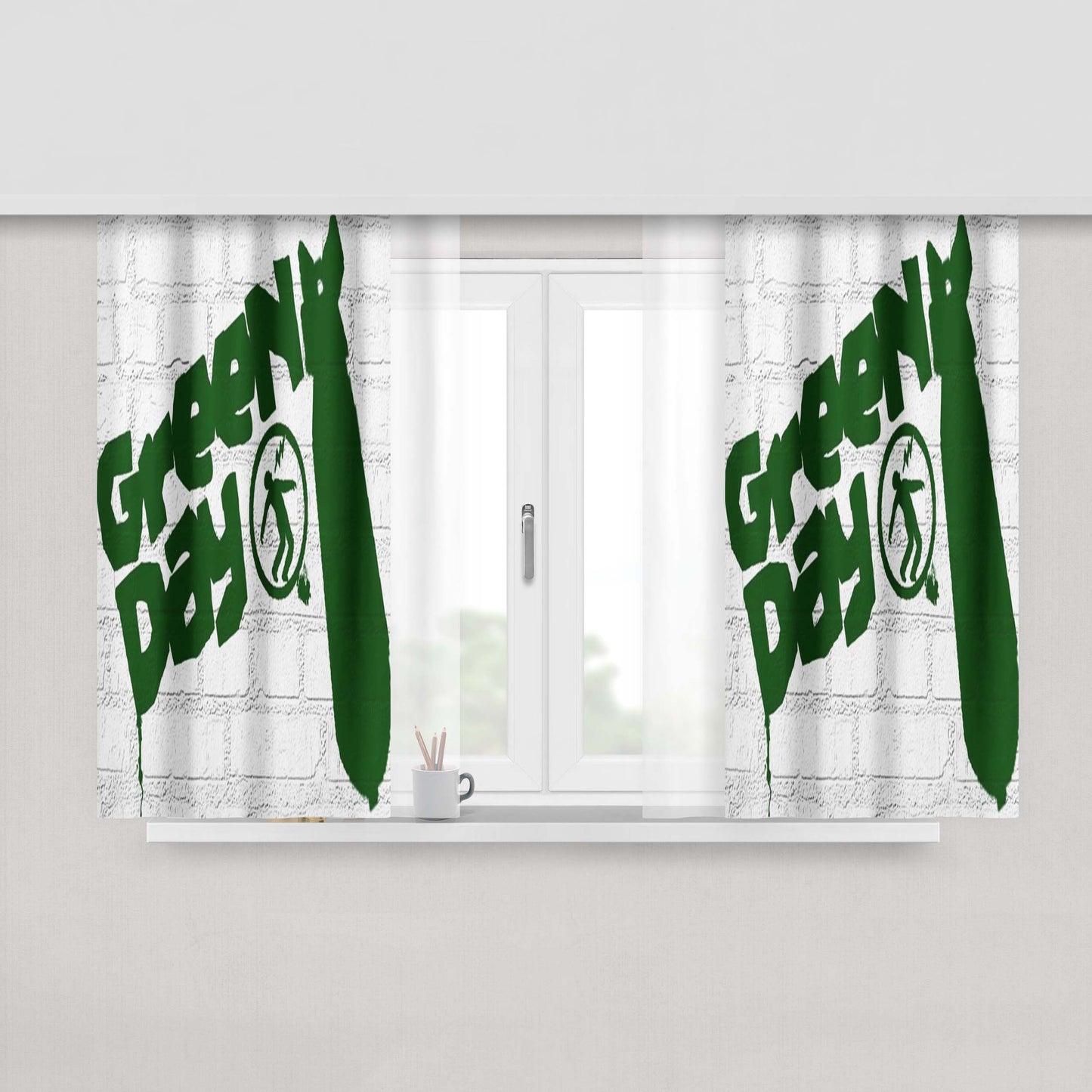 Green Day Graffiti Peach Skin Window Curtains