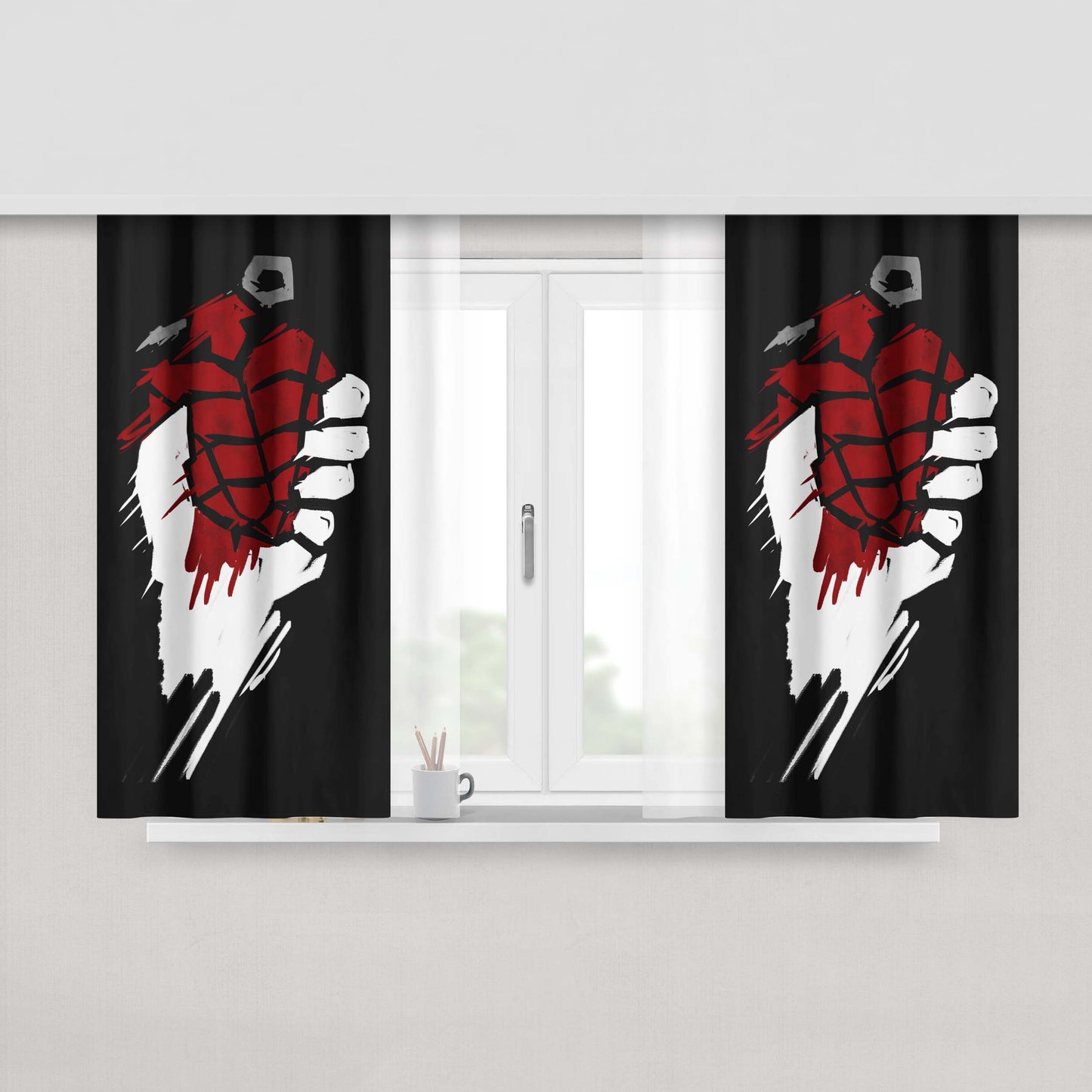 Green Day Heart Grenade Peach Skin Window Curtains
