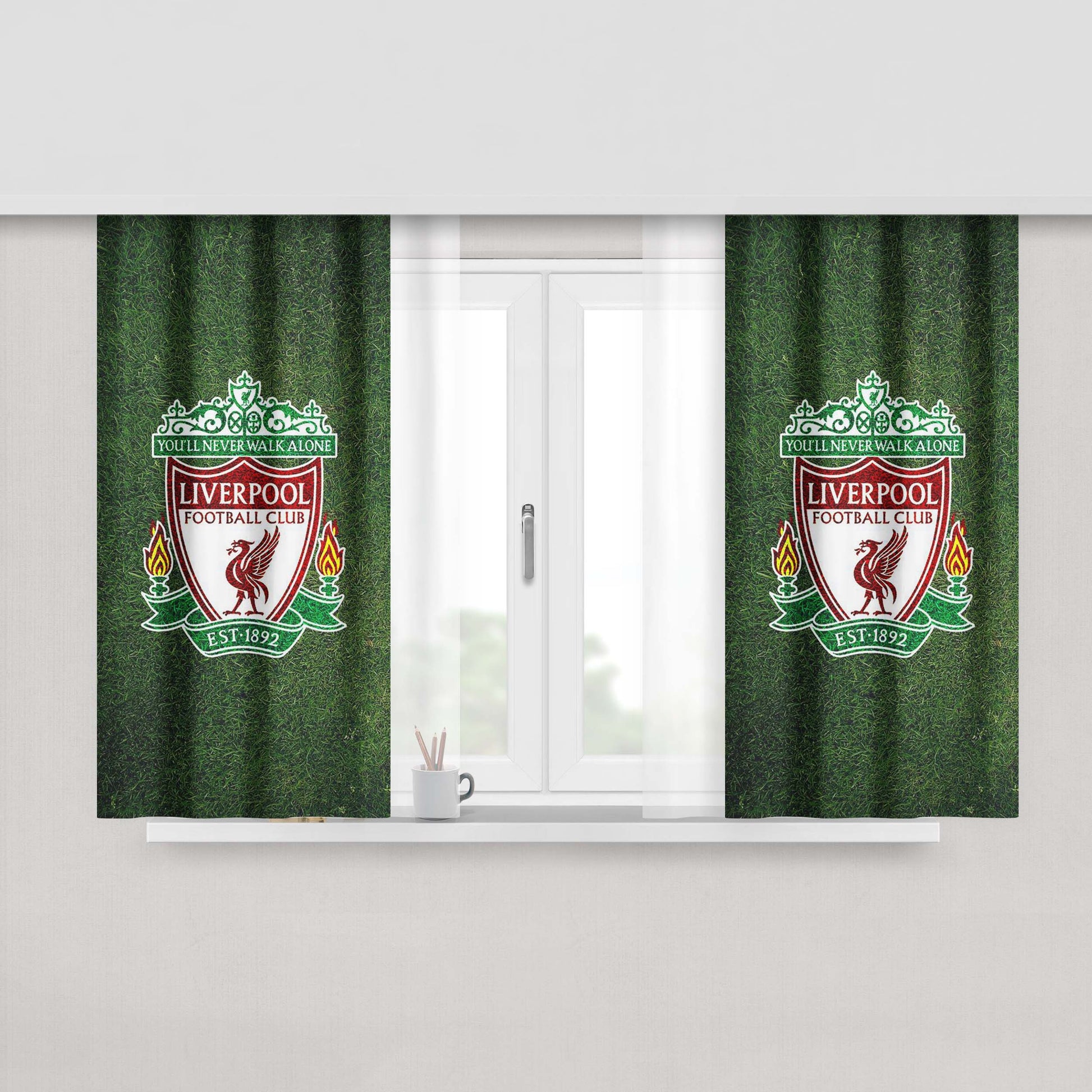 Green Field Liverpool Logo Football Club Peach Skin Window Curtains