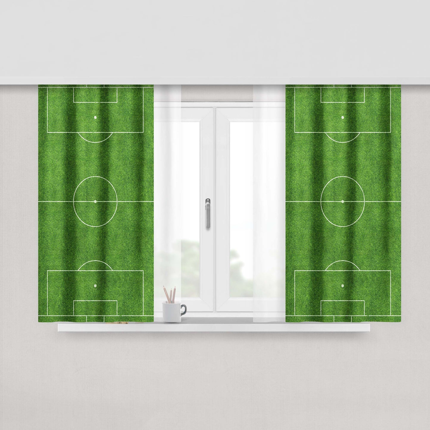 Green Football Field Peach Skin Window Curtains