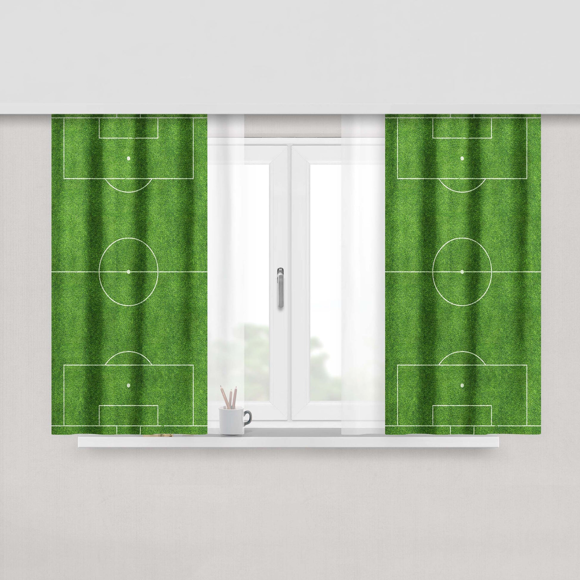 Green Football Field Peach Skin Window Curtains