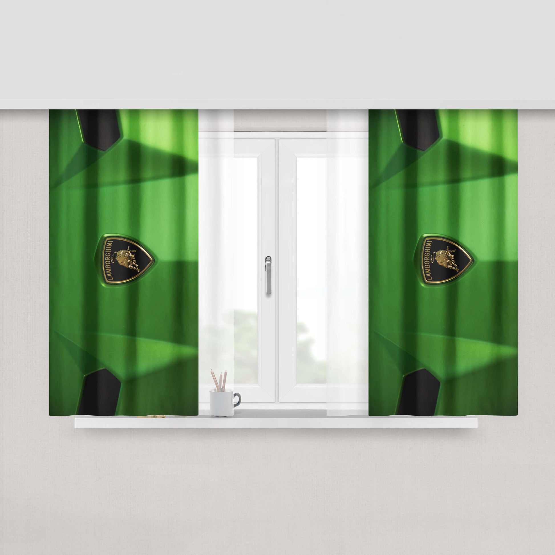 Green Front Car Lamborghi Peach Skin Window Curtains